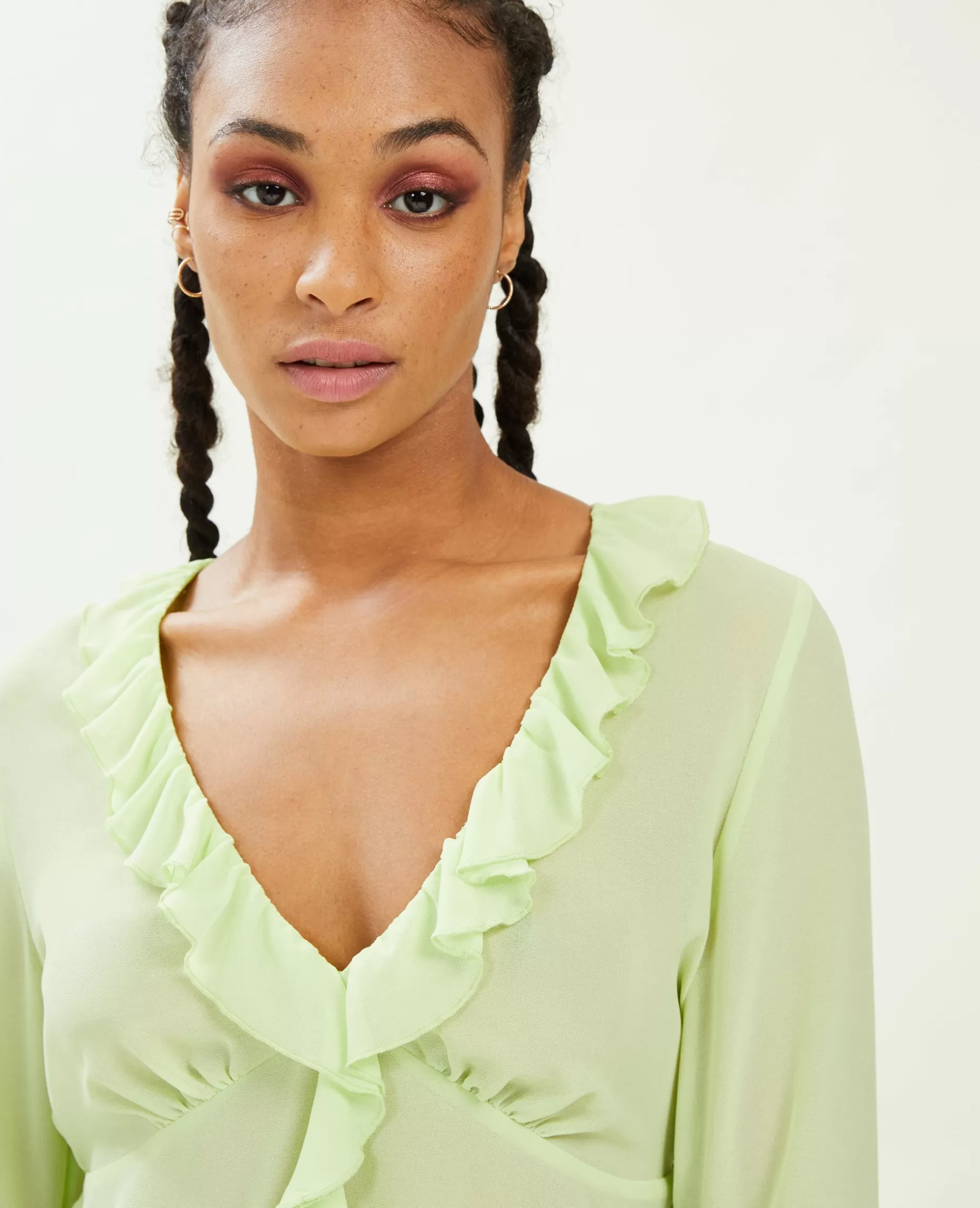 Online Pimkie Blouse Avec Volants En Voile - vert anis