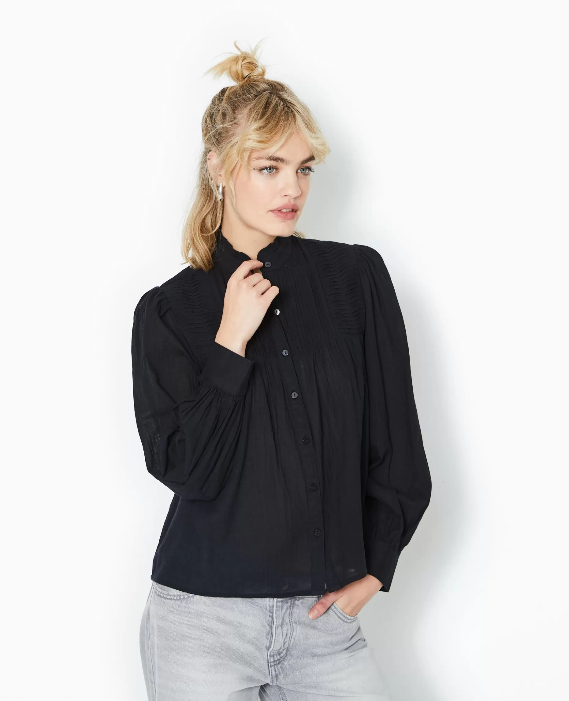 New Pimkie Blouse Boutonnée Avec Plis - noir