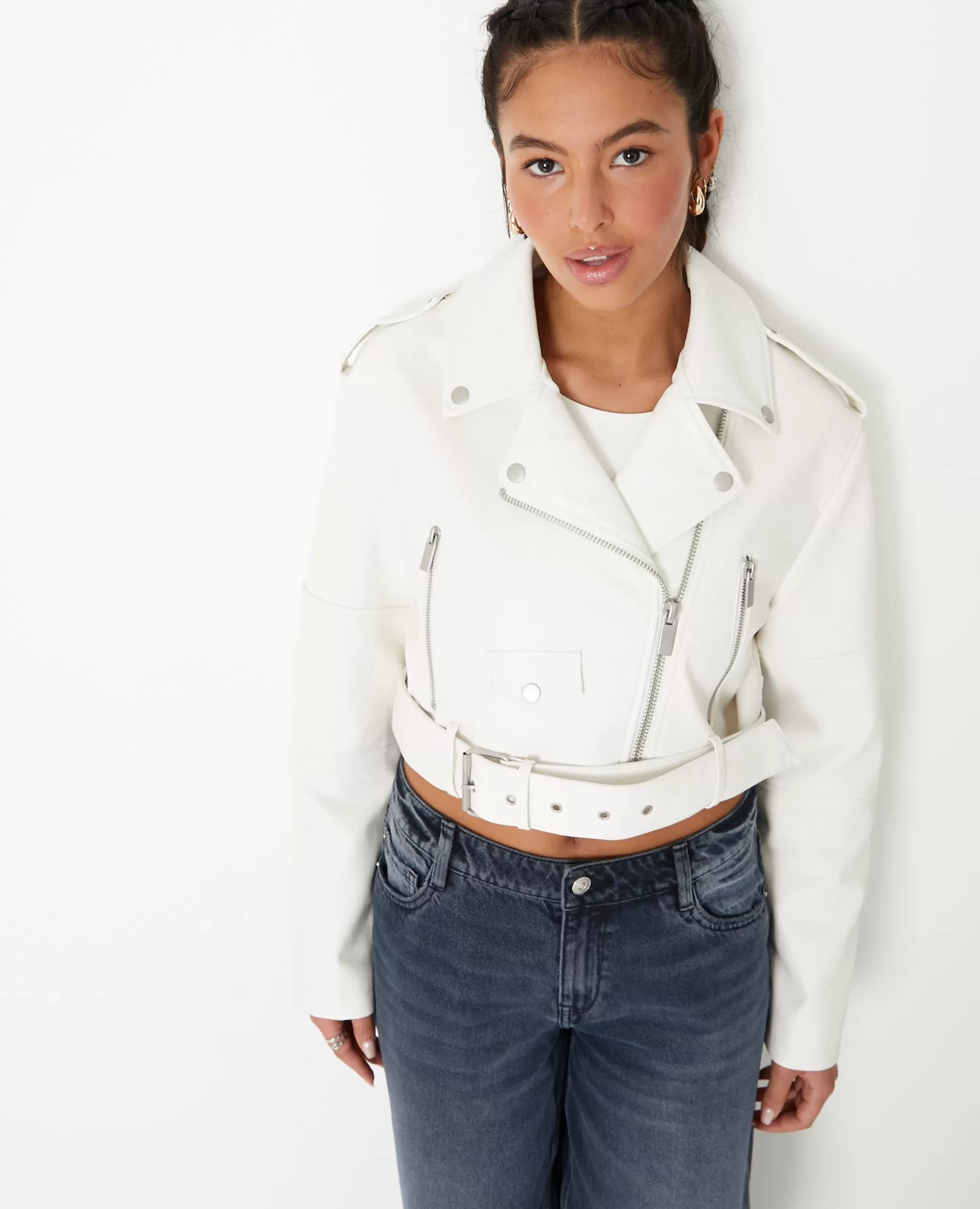 Cheap Pimkie Blouson Biker Court Avec Ceinture - écru