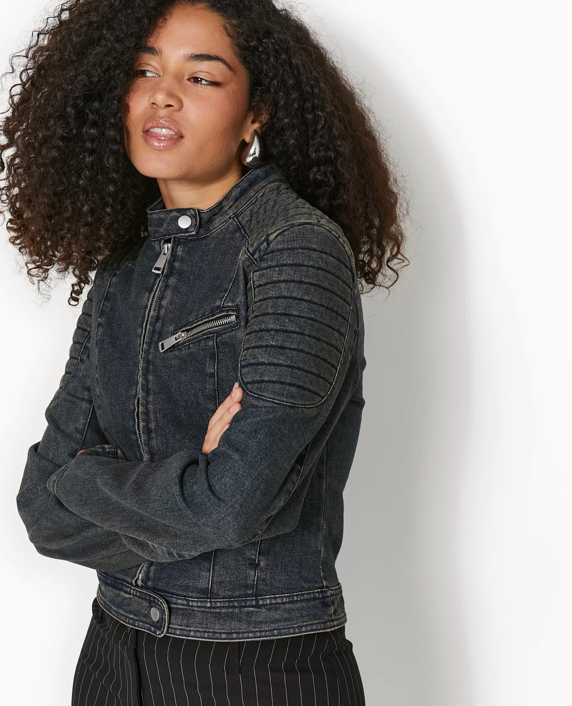 Shop Pimkie Blouson Biker En Jean - jaune ocre