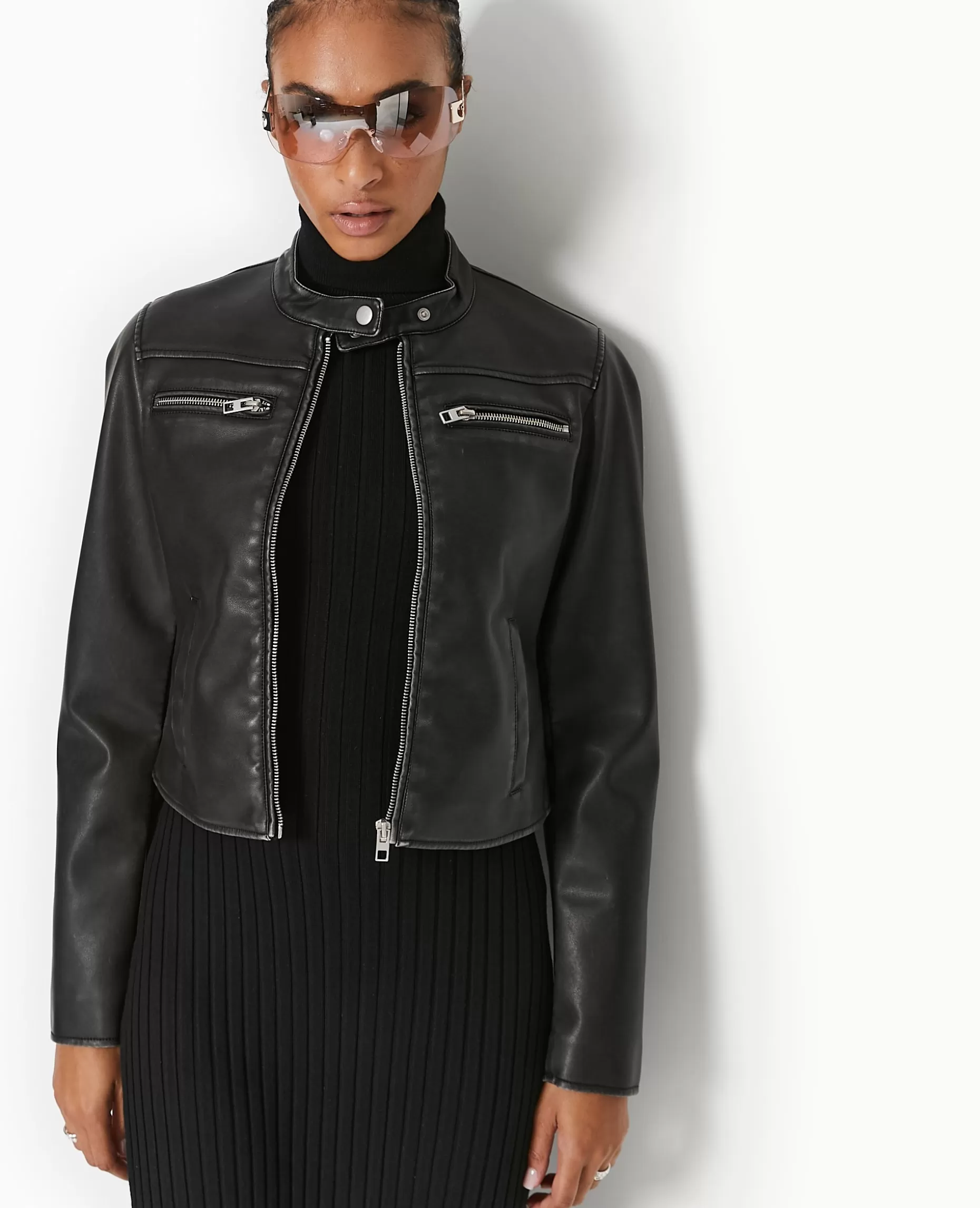 Store Pimkie Blouson Biker En Simili Cuir Used - noir