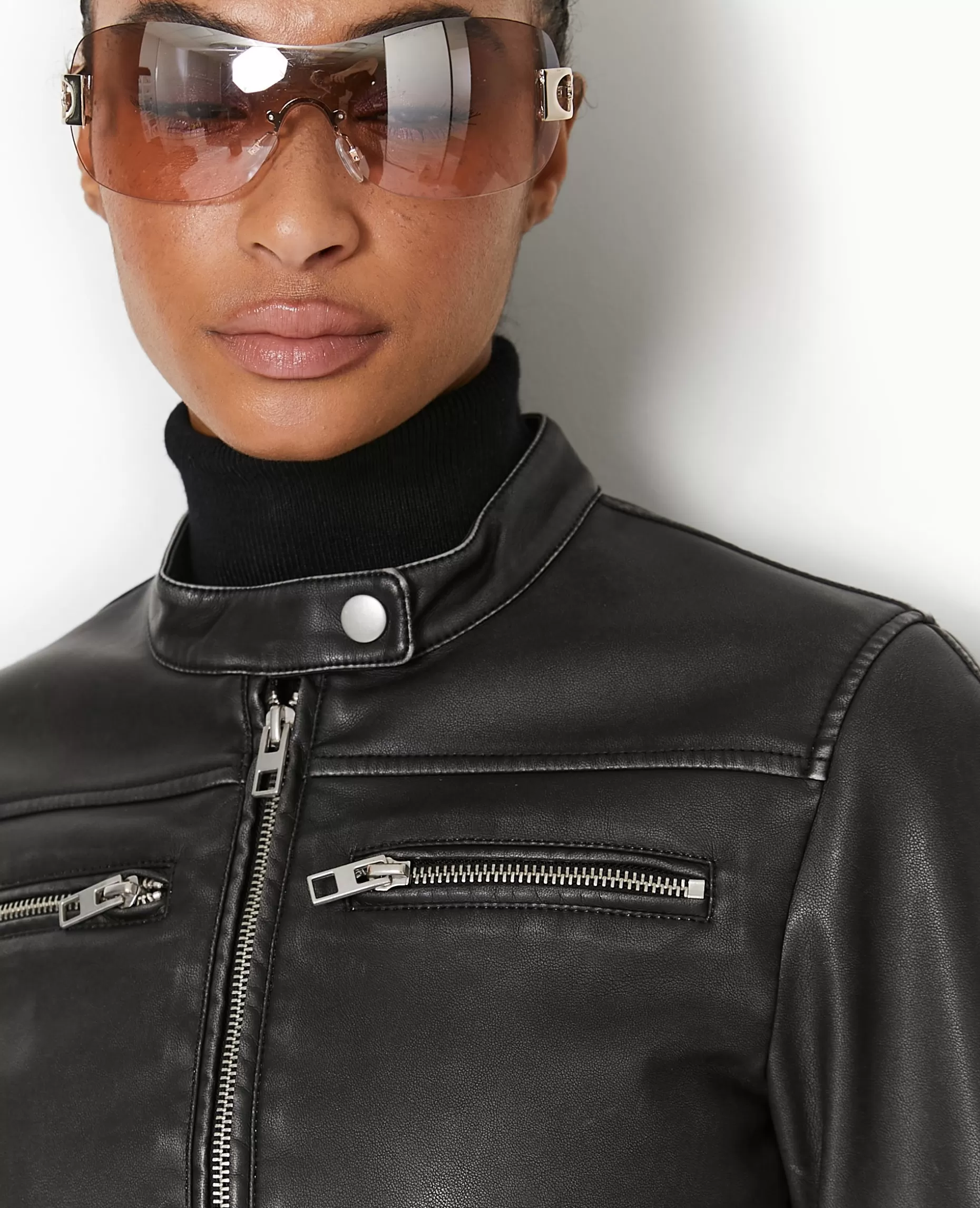 Store Pimkie Blouson Biker En Simili Cuir Used - noir