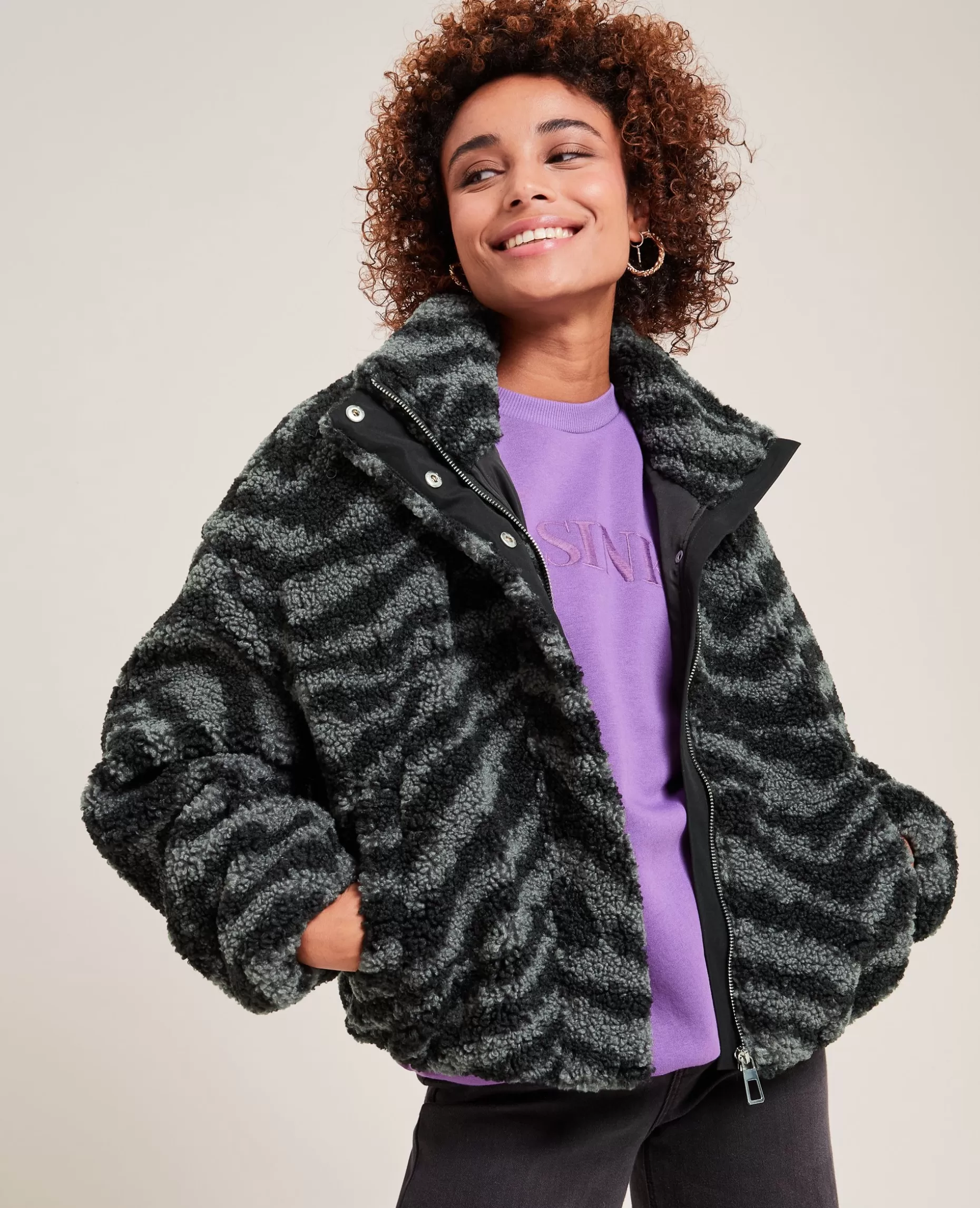 Discount Pimkie Blouson En Sherpa - noir