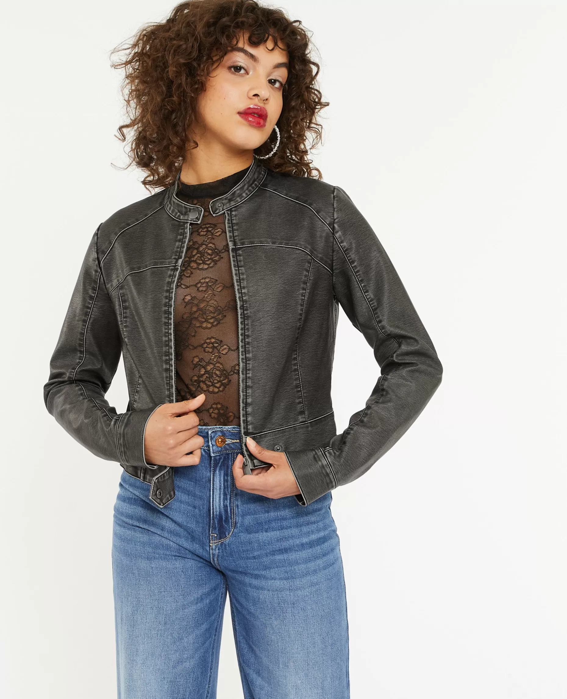 Flash Sale Pimkie Blouson Motard Ajusté En Simili - gris foncé