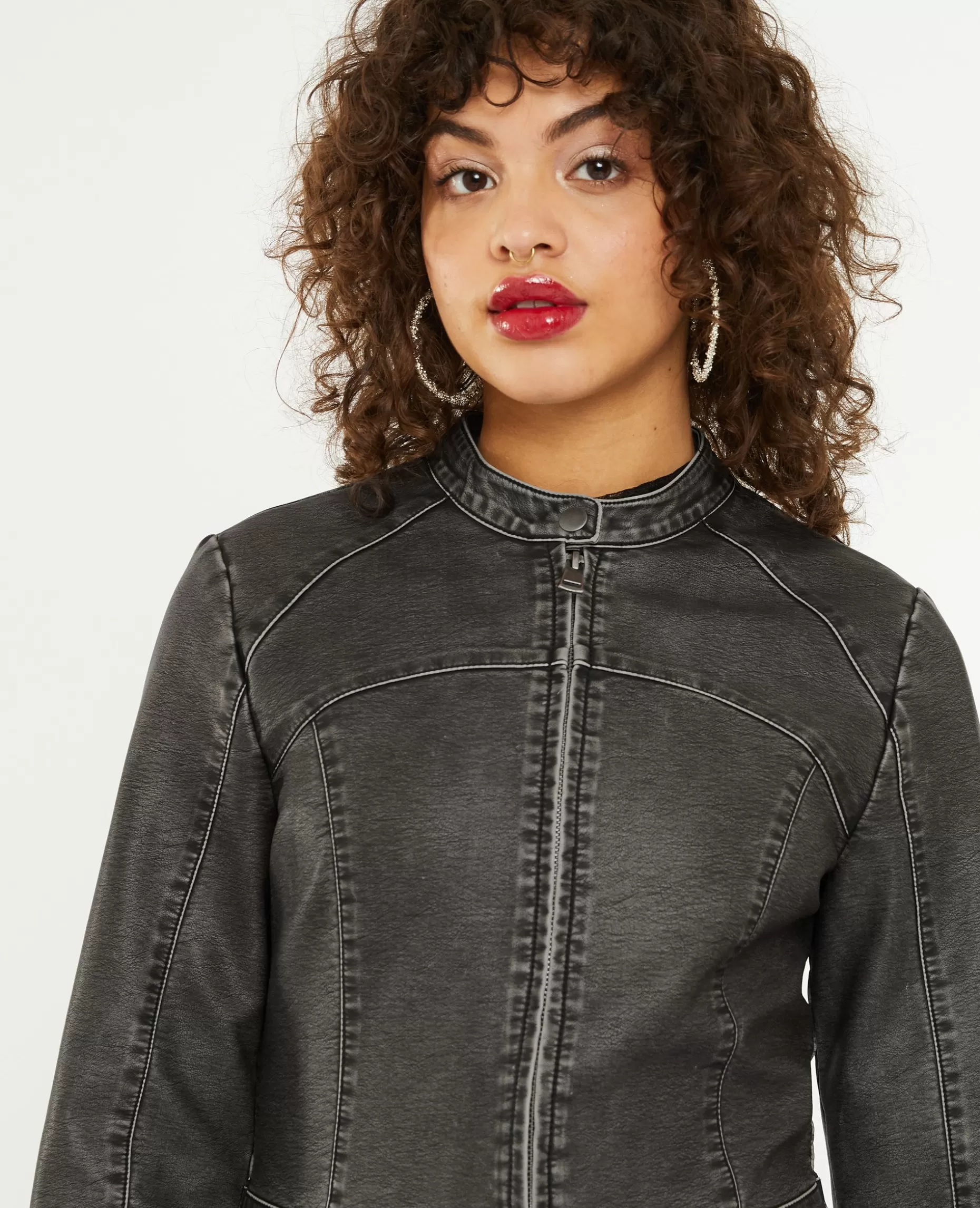 Flash Sale Pimkie Blouson Motard Ajusté En Simili - gris foncé