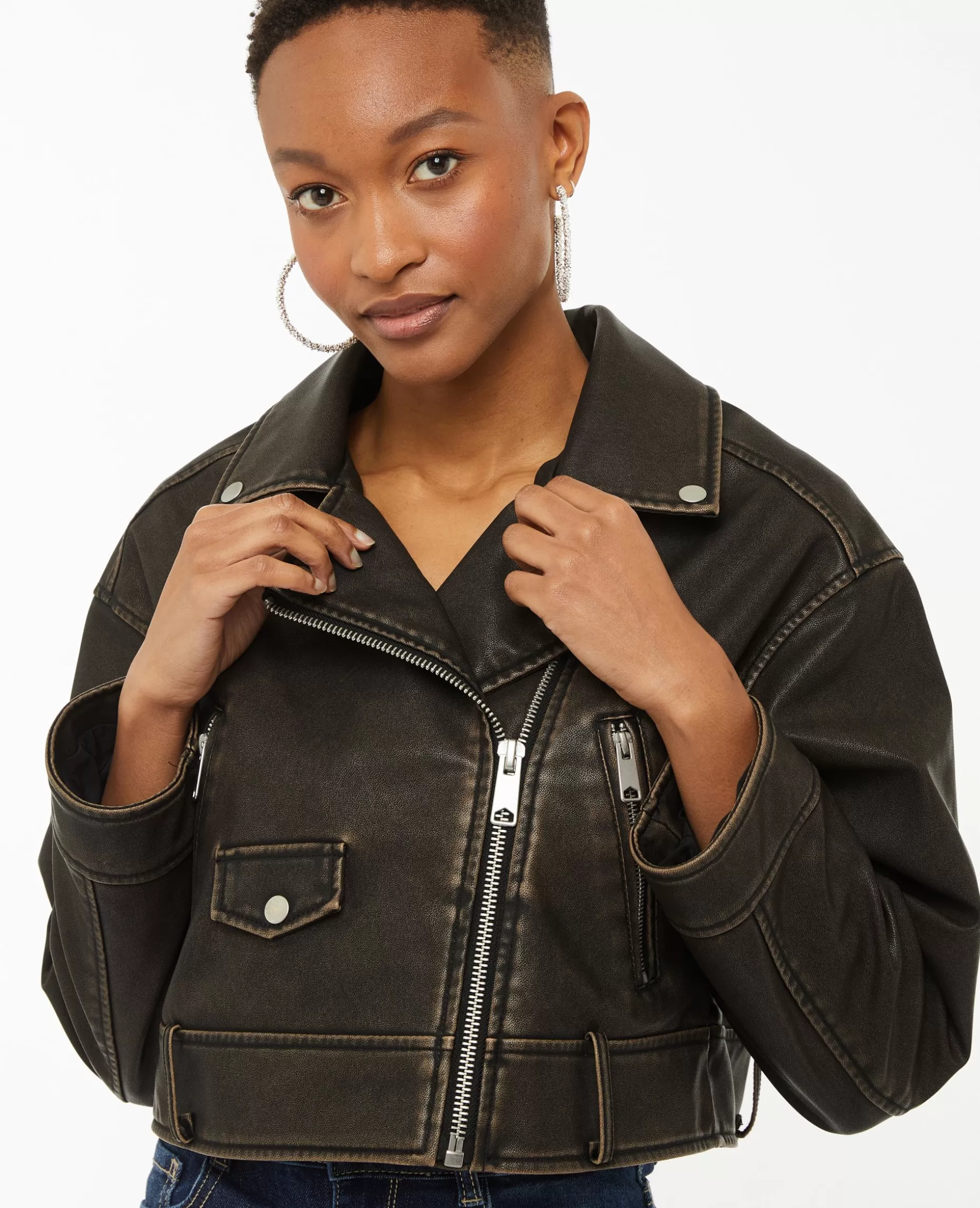 New Pimkie Blouson Motard Court En Simili - marron