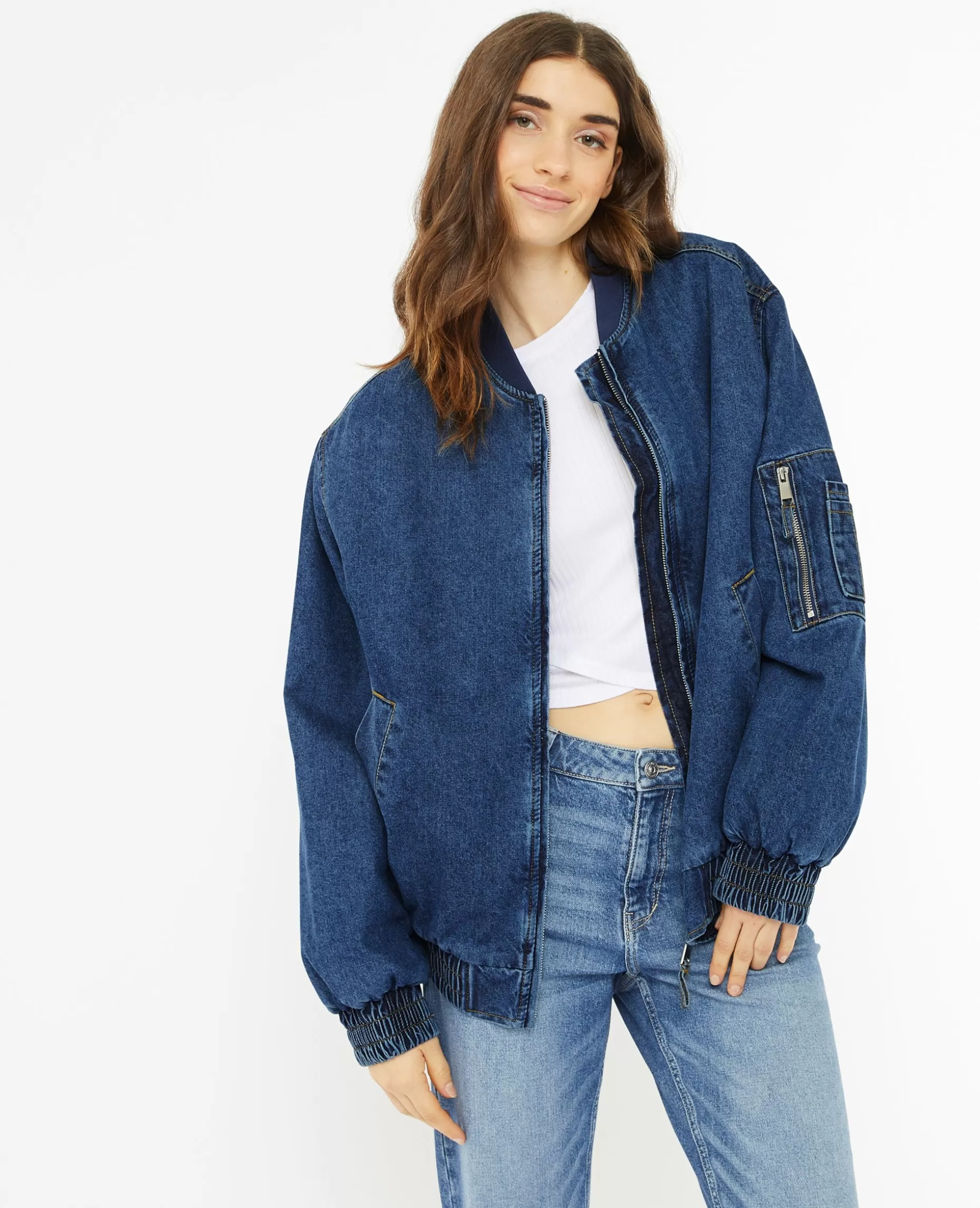 Hot Pimkie Bomber En Jean - bleu