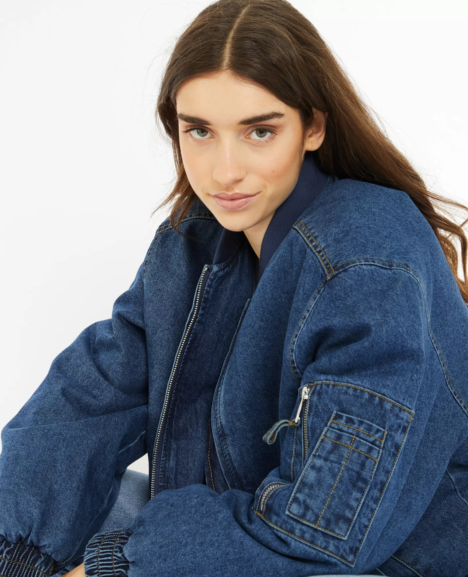 Hot Pimkie Bomber En Jean - bleu