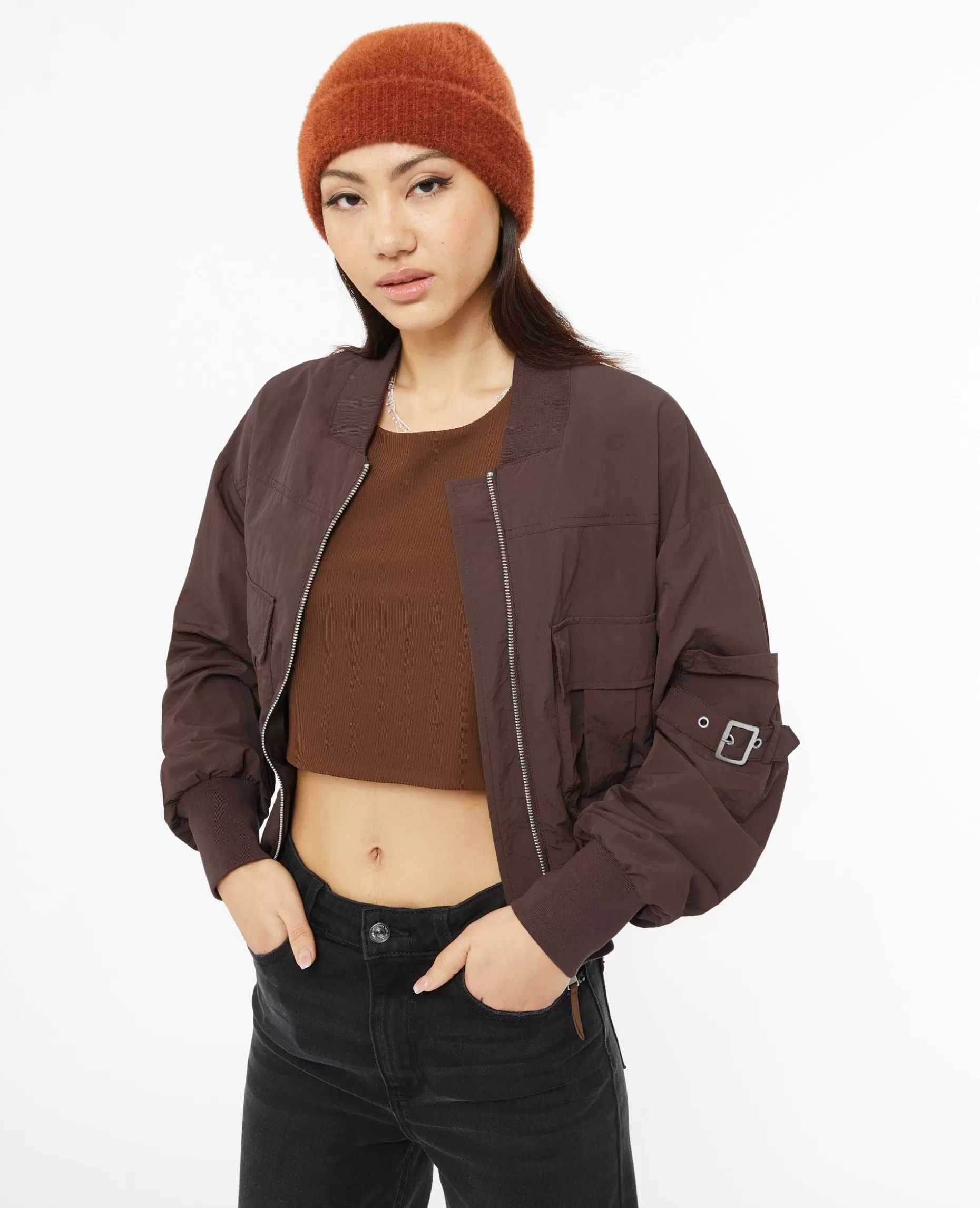 Fashion Pimkie Bomber En Toile Parachute - marron