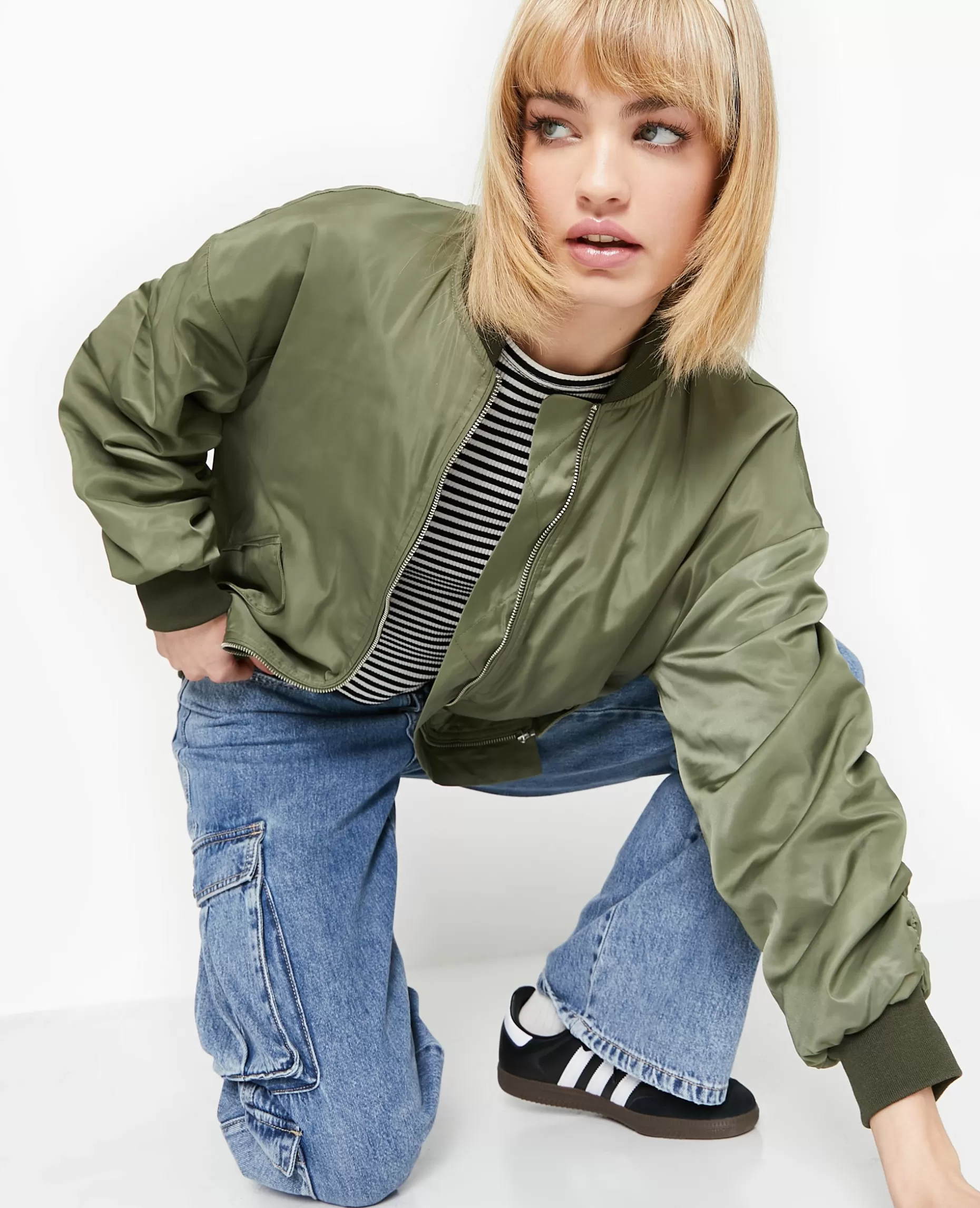 Hot Pimkie Bombers Oversize Avec Fronces Dos Et Manches - vert kaki