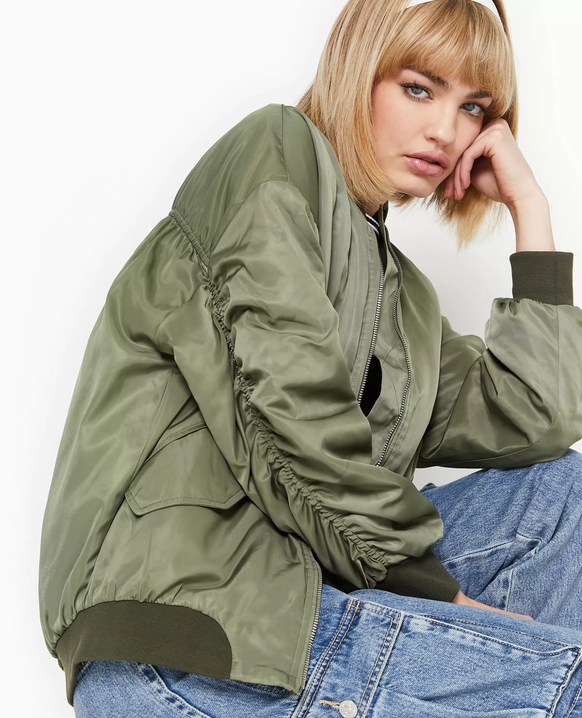 Hot Pimkie Bombers Oversize Avec Fronces Dos Et Manches - vert kaki