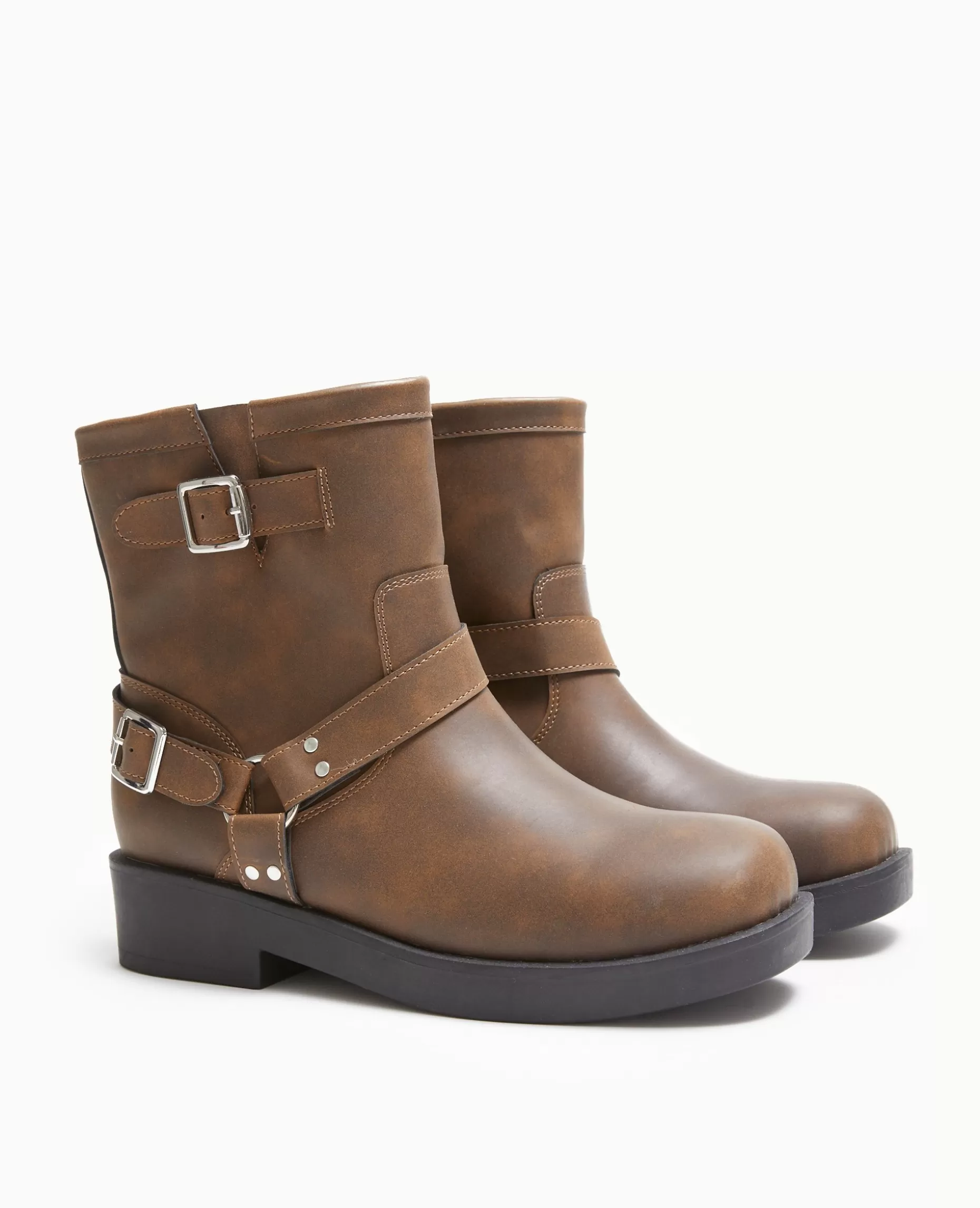 Sale Pimkie Boots Motardes Avec Détails Brides Et Boucle - marron