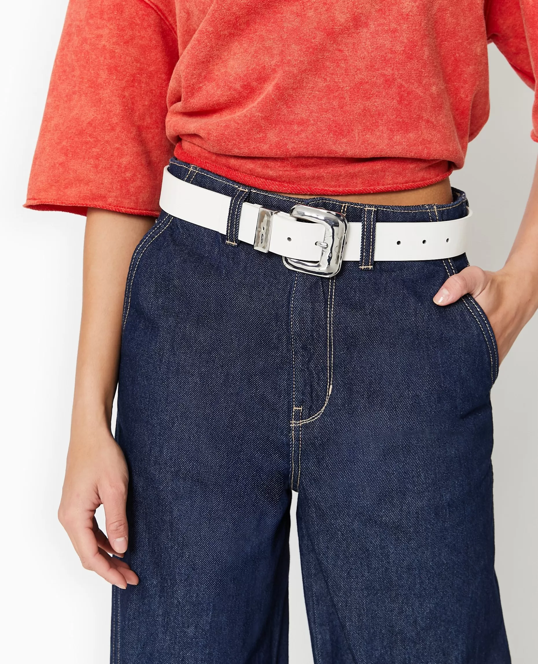 Cheap Pimkie Ceinture Avec Boucle Carrée - blanc