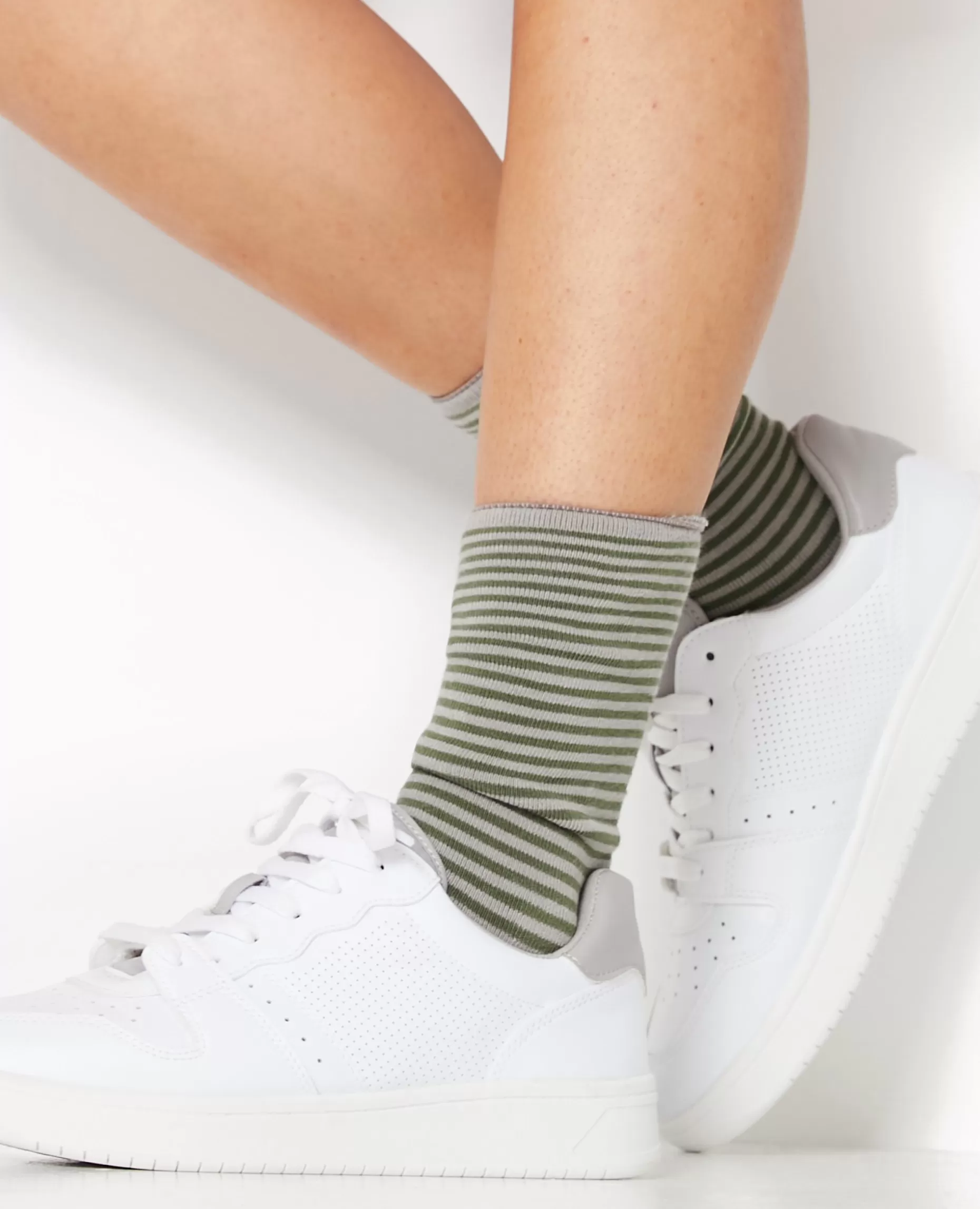 Fashion Pimkie Chaussettes Rayées Maille Bouclette Intérieure - vert kaki