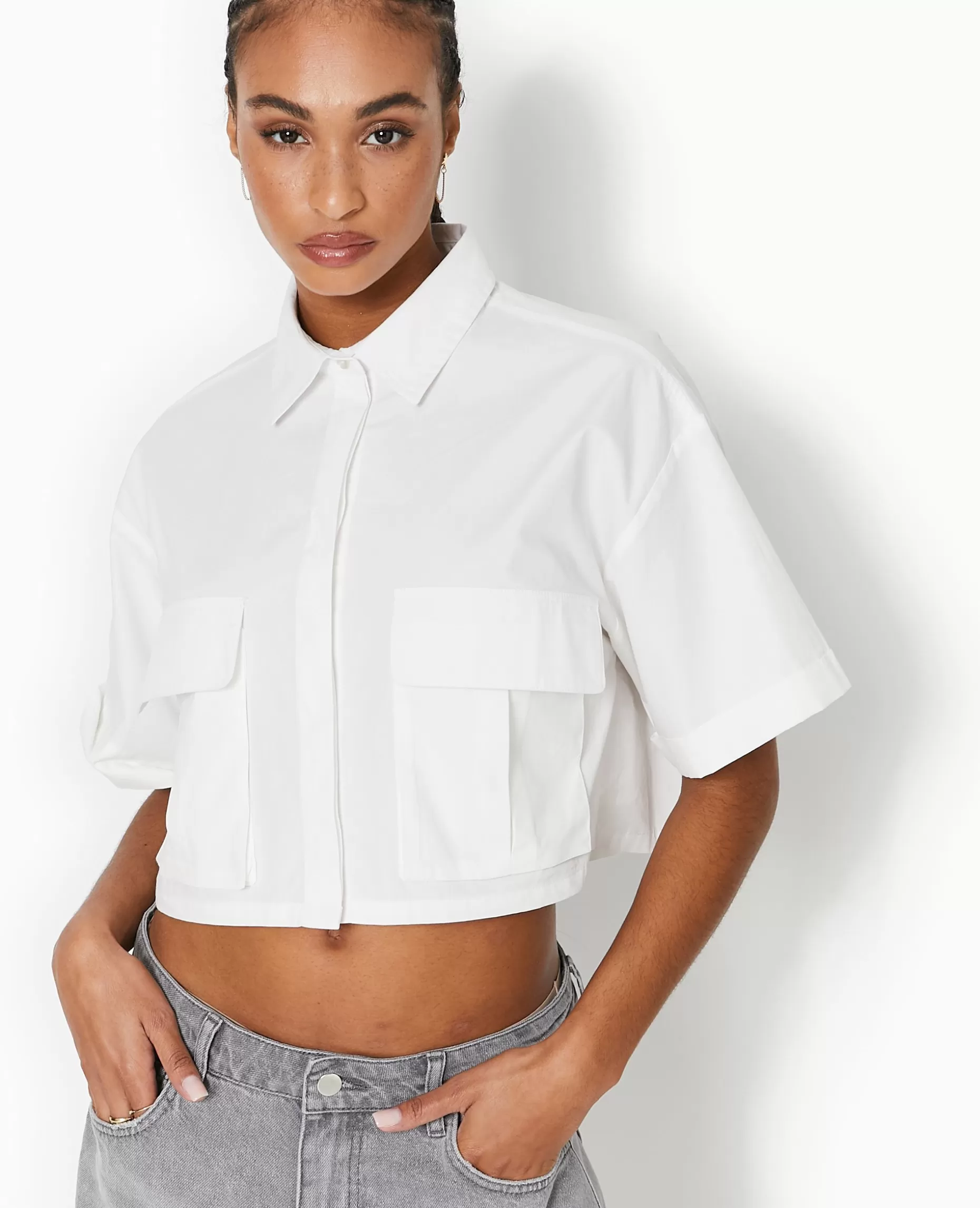 Hot Pimkie Chemise Cropped Avec Poches Plaquées - blanc