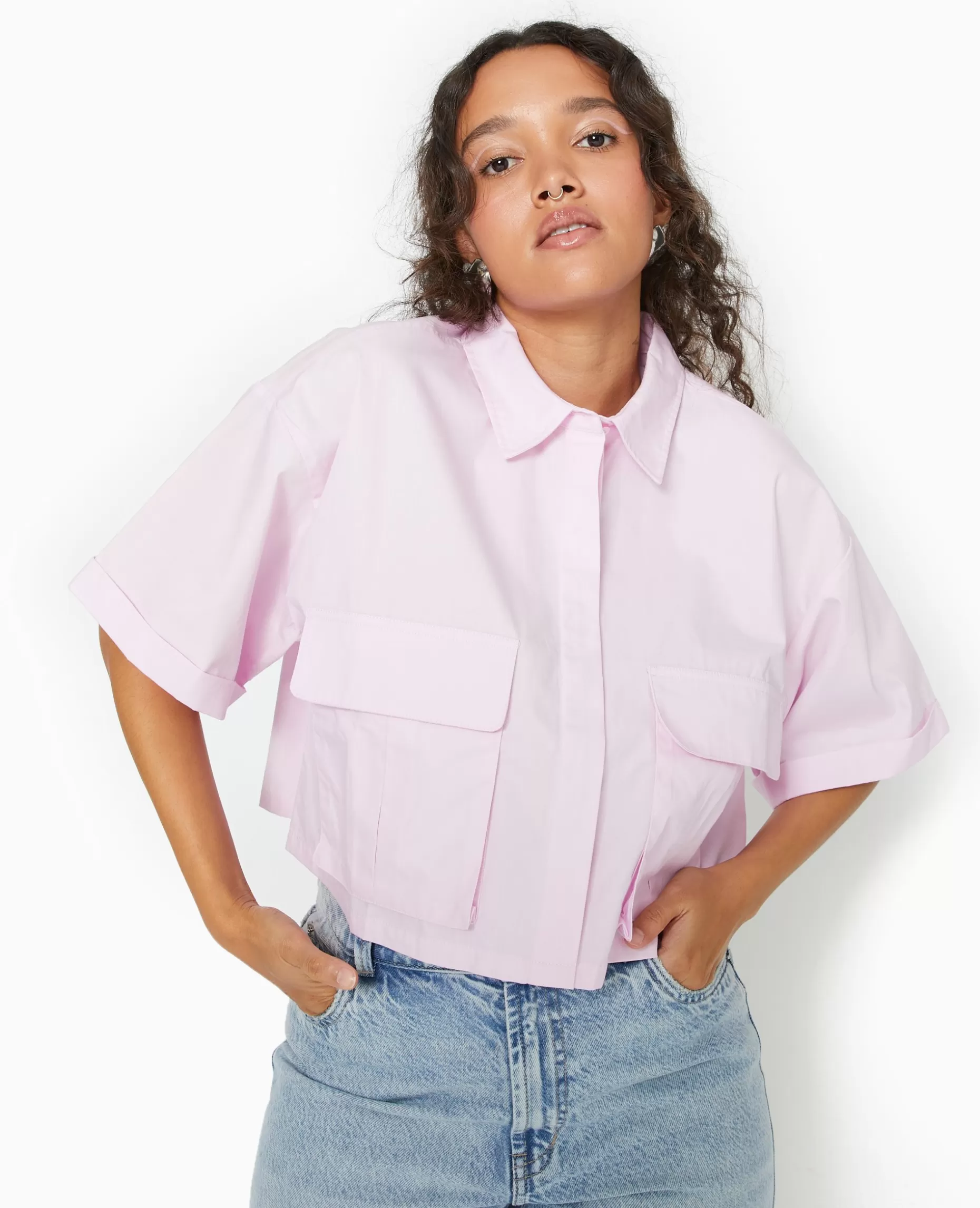 Hot Pimkie Chemise Cropped Avec Poches Plaquées - Rose poudré