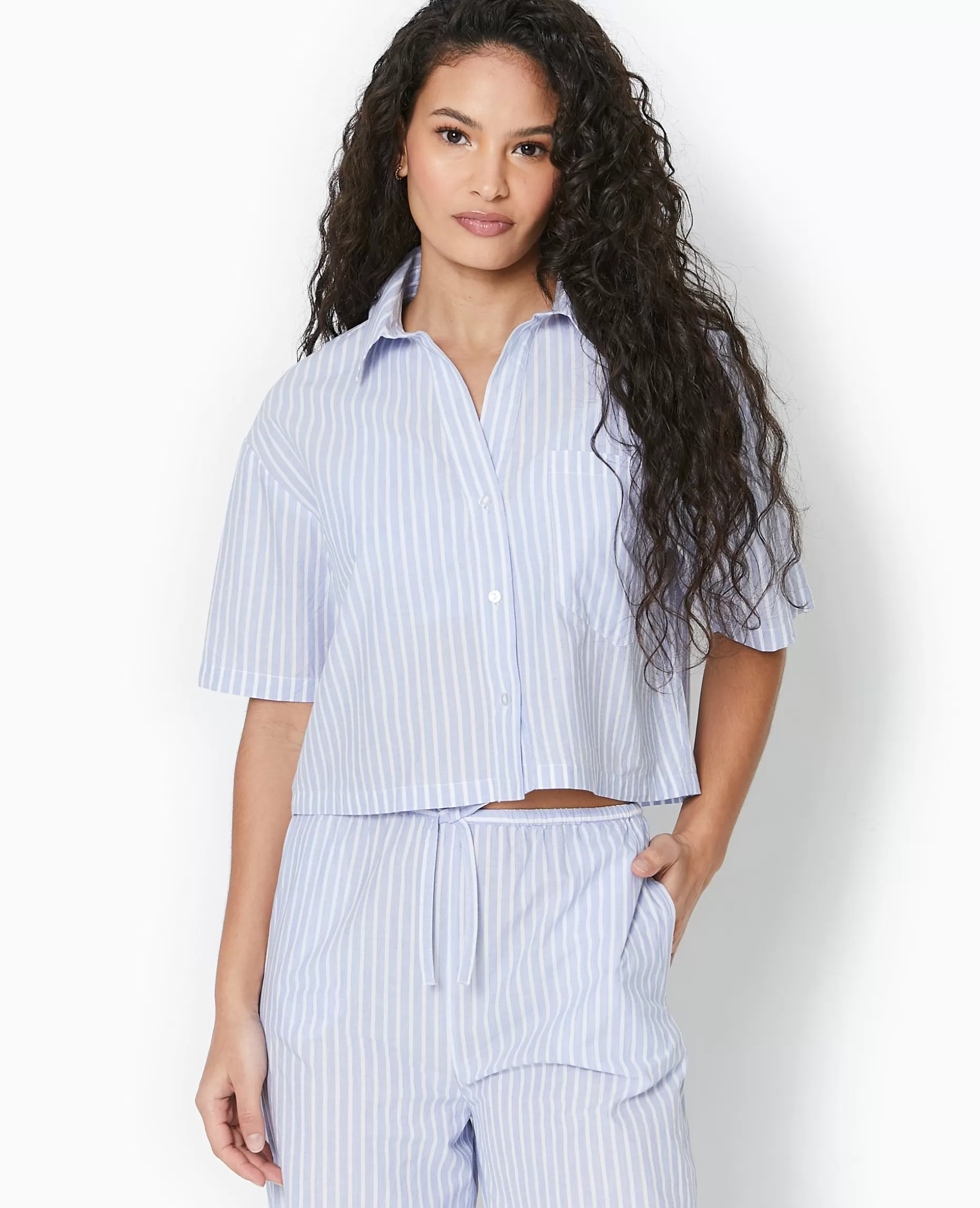 Store Pimkie Chemise Cropped Rayée Façon Pyjama D'homme - bleu