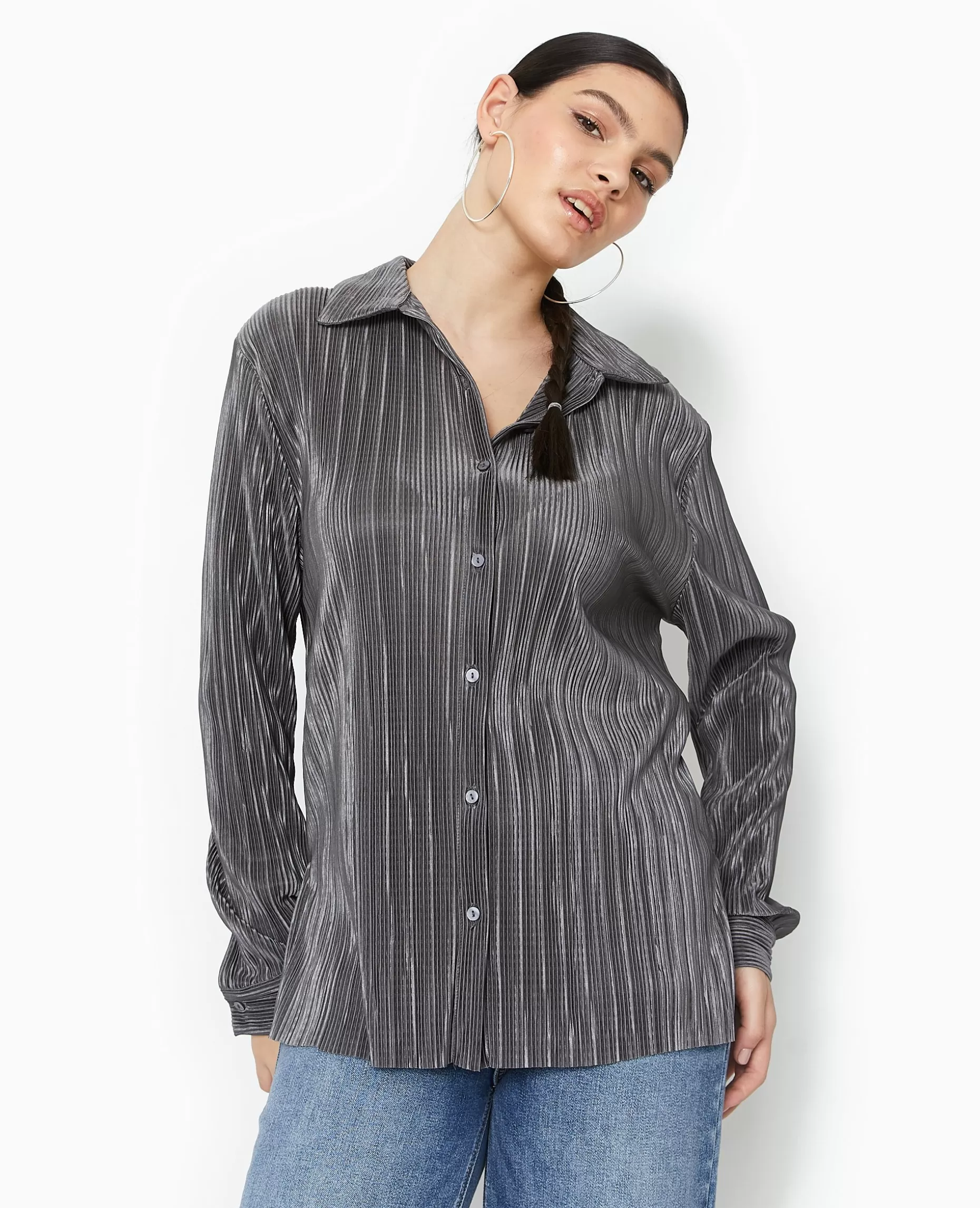 Best Sale Pimkie Chemise Oversize En Tissu Plissé Et Satiné - gris