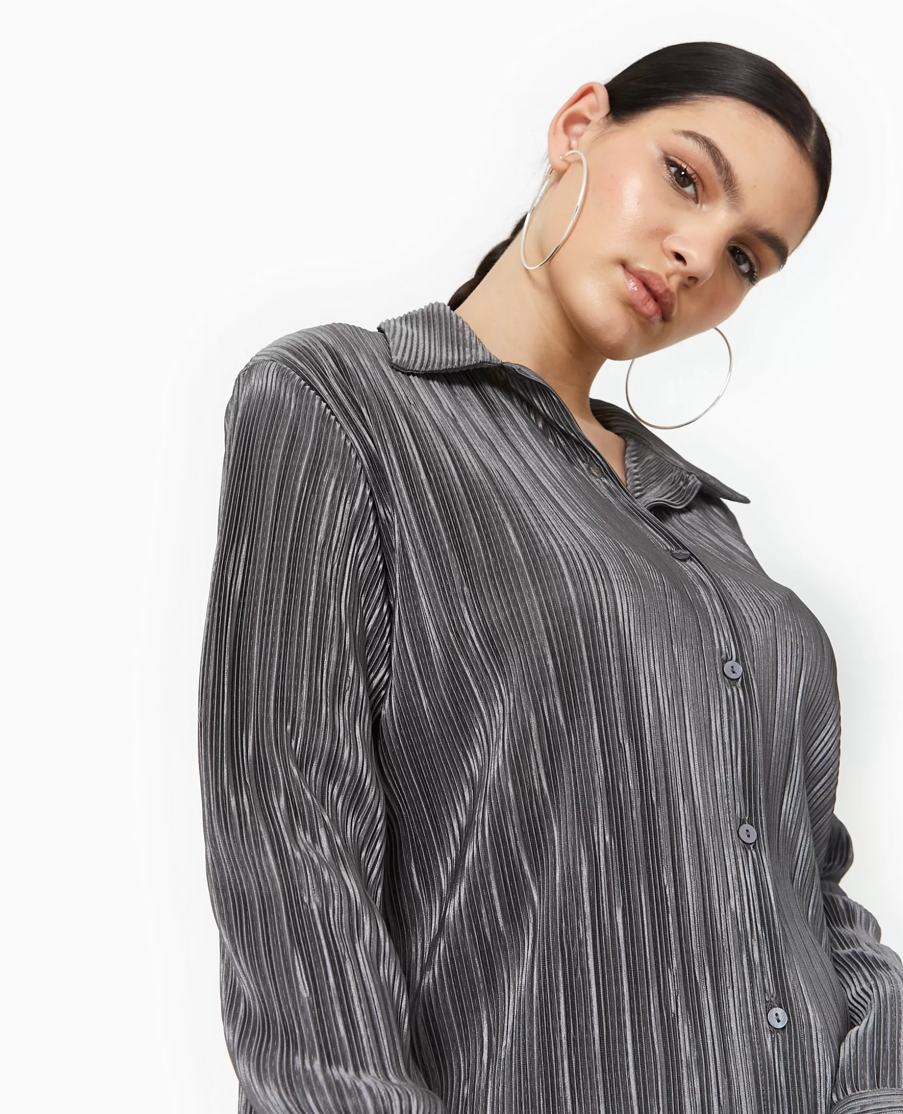 Best Sale Pimkie Chemise Oversize En Tissu Plissé Et Satiné - gris