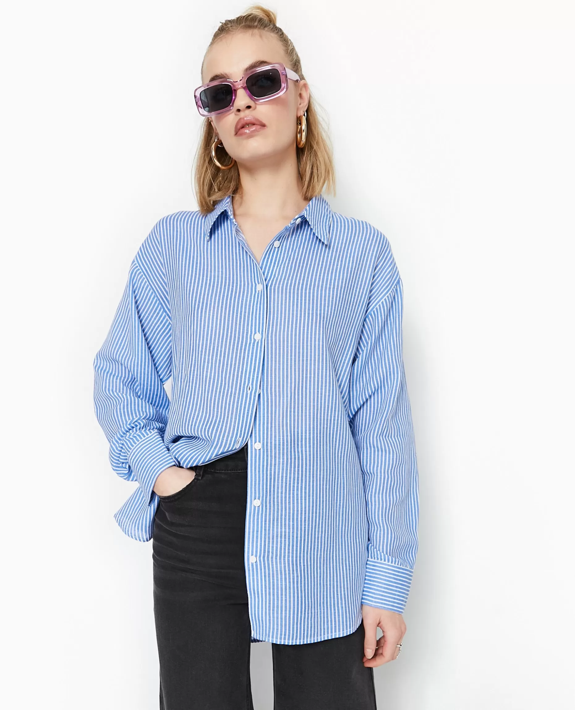 Online Pimkie Chemise Oversize Rayée - bleu