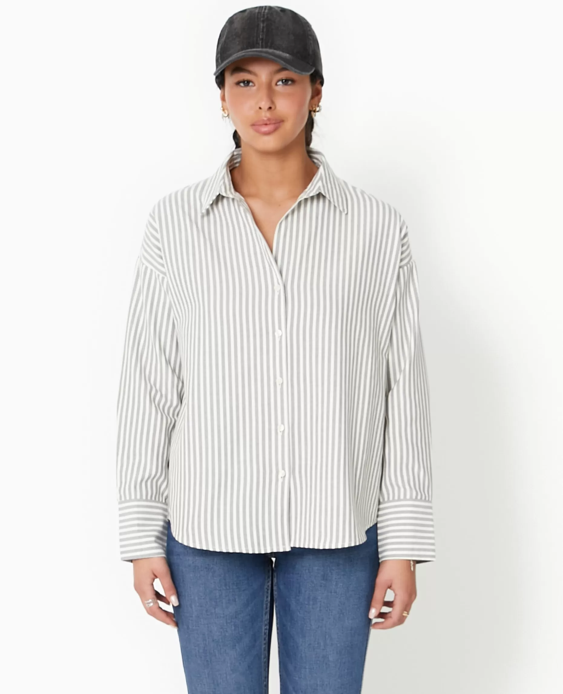 Cheap Pimkie Chemise Oversize Rayée Avec Col Ouvert - gris foncé
