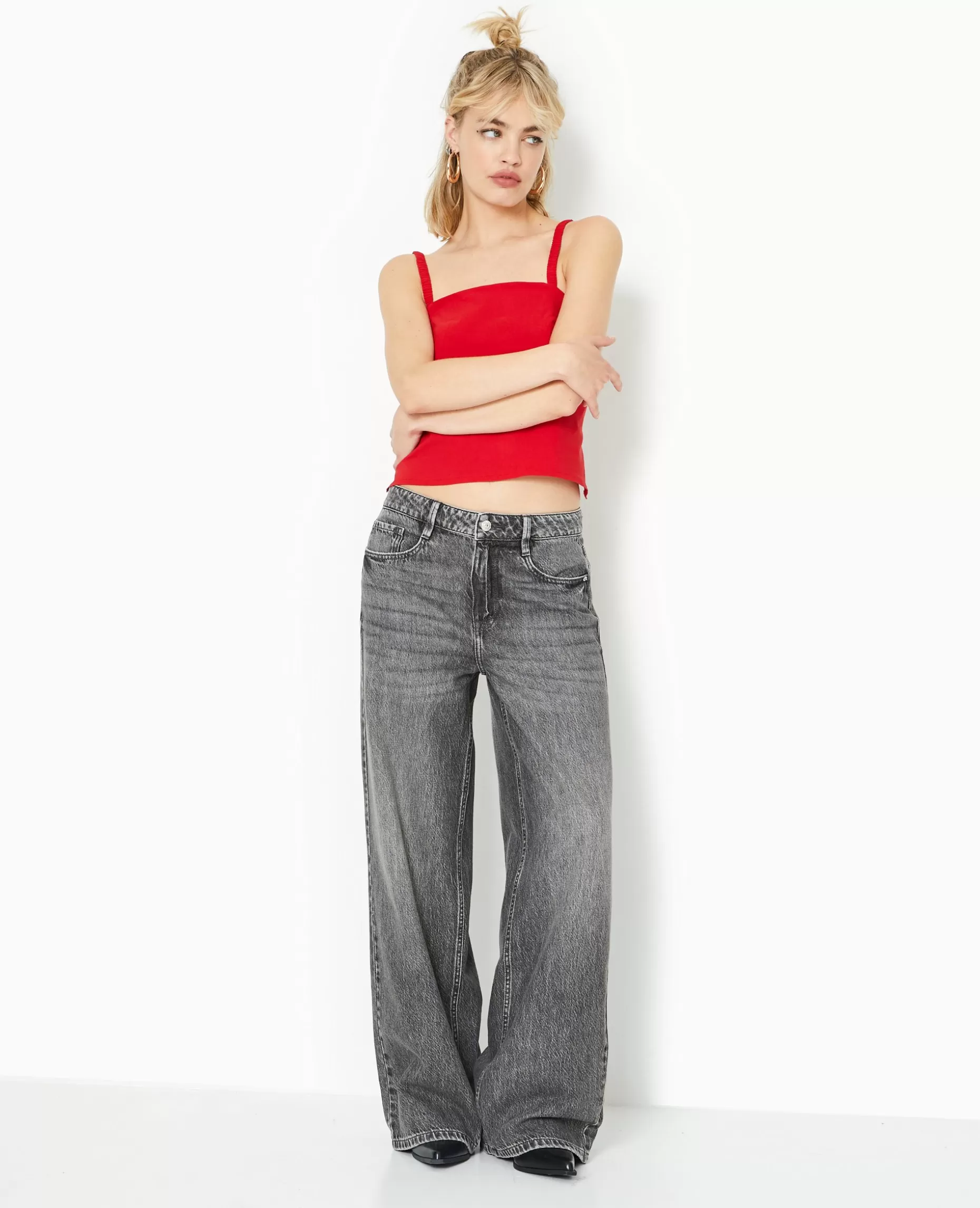 Shop Pimkie Jean Baggy Loose Taille Regular - gris foncé