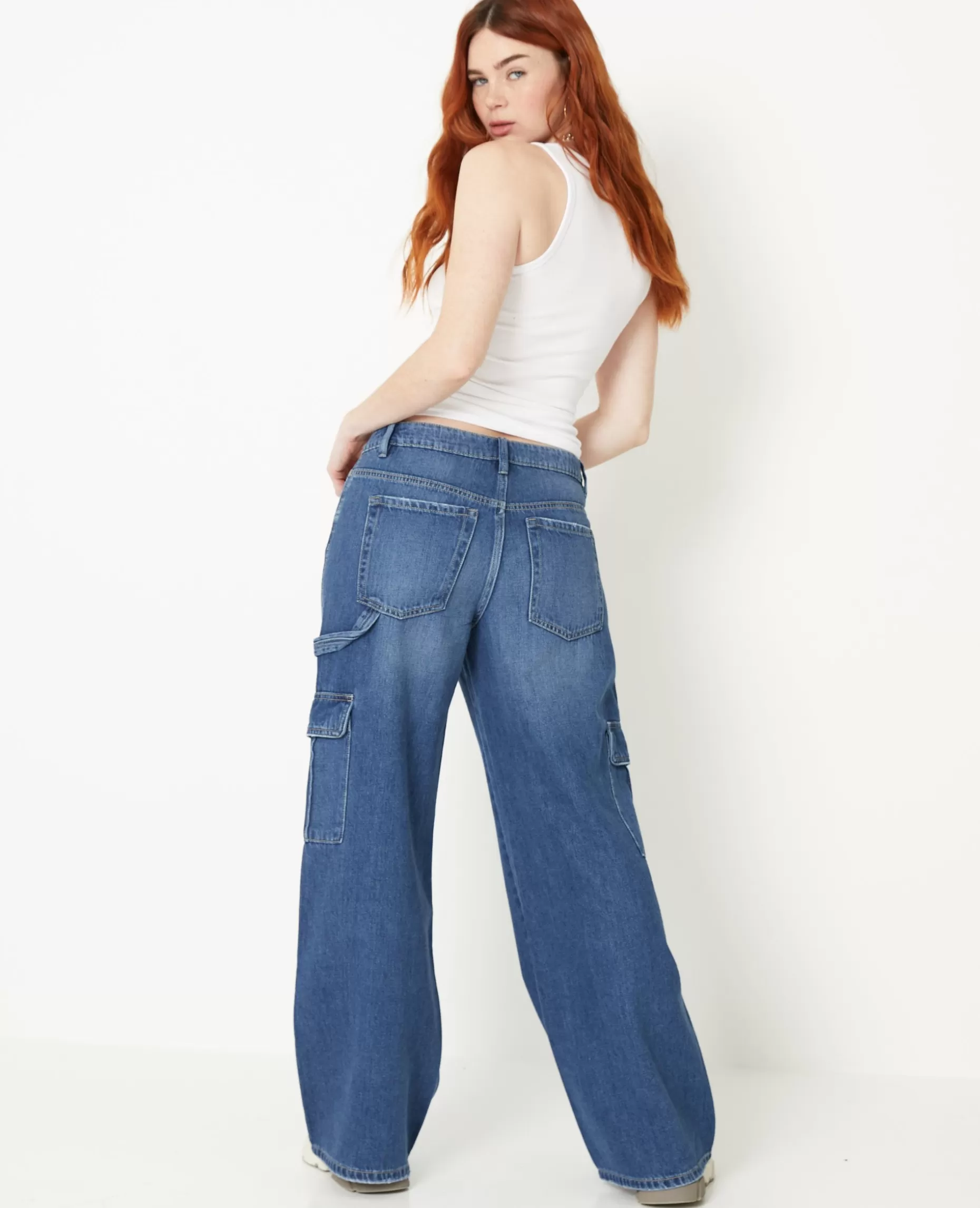 Shop Pimkie Jean Cargo Taille Regular - bleu