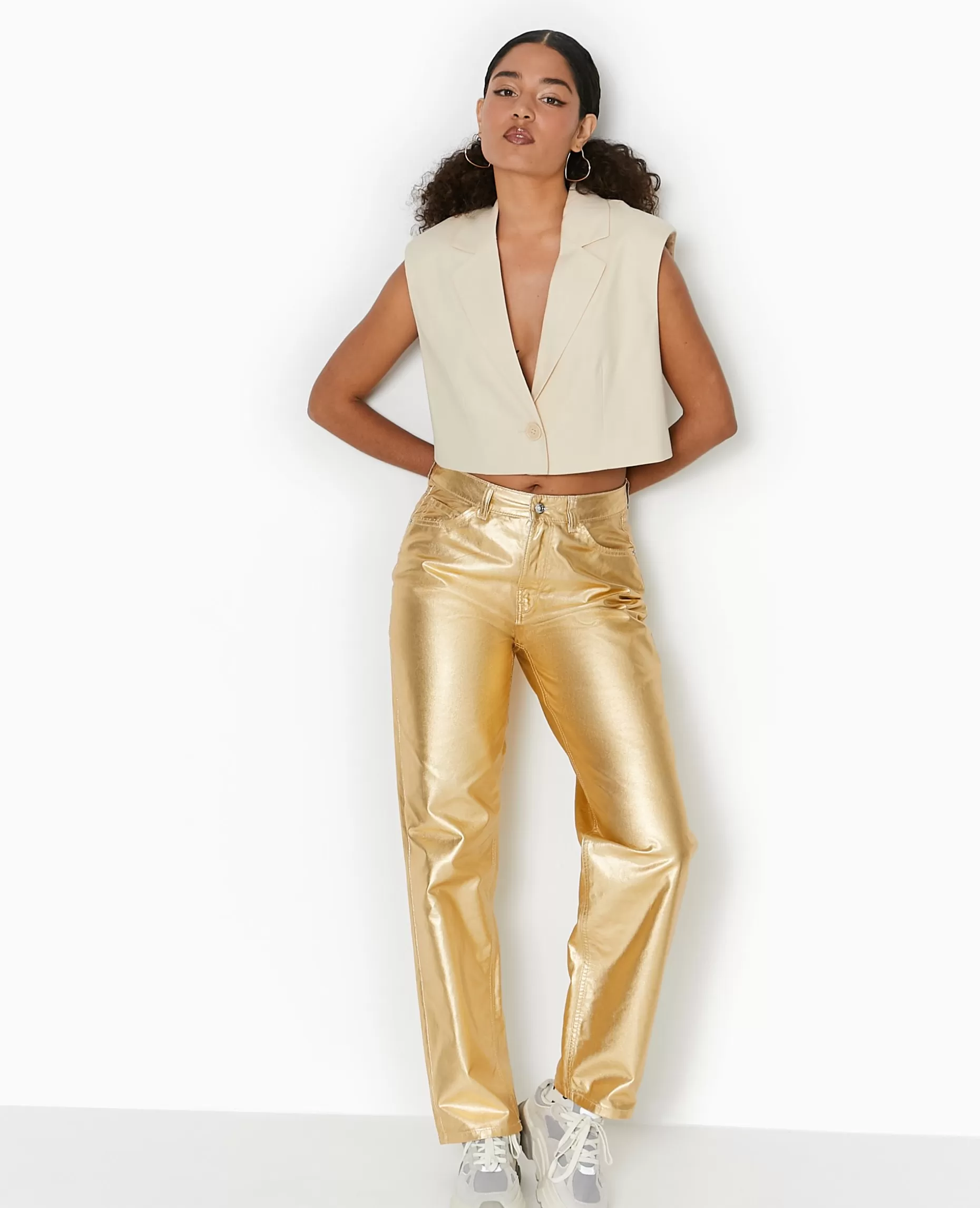 New Pimkie Jean Droit Taille Haute - doré