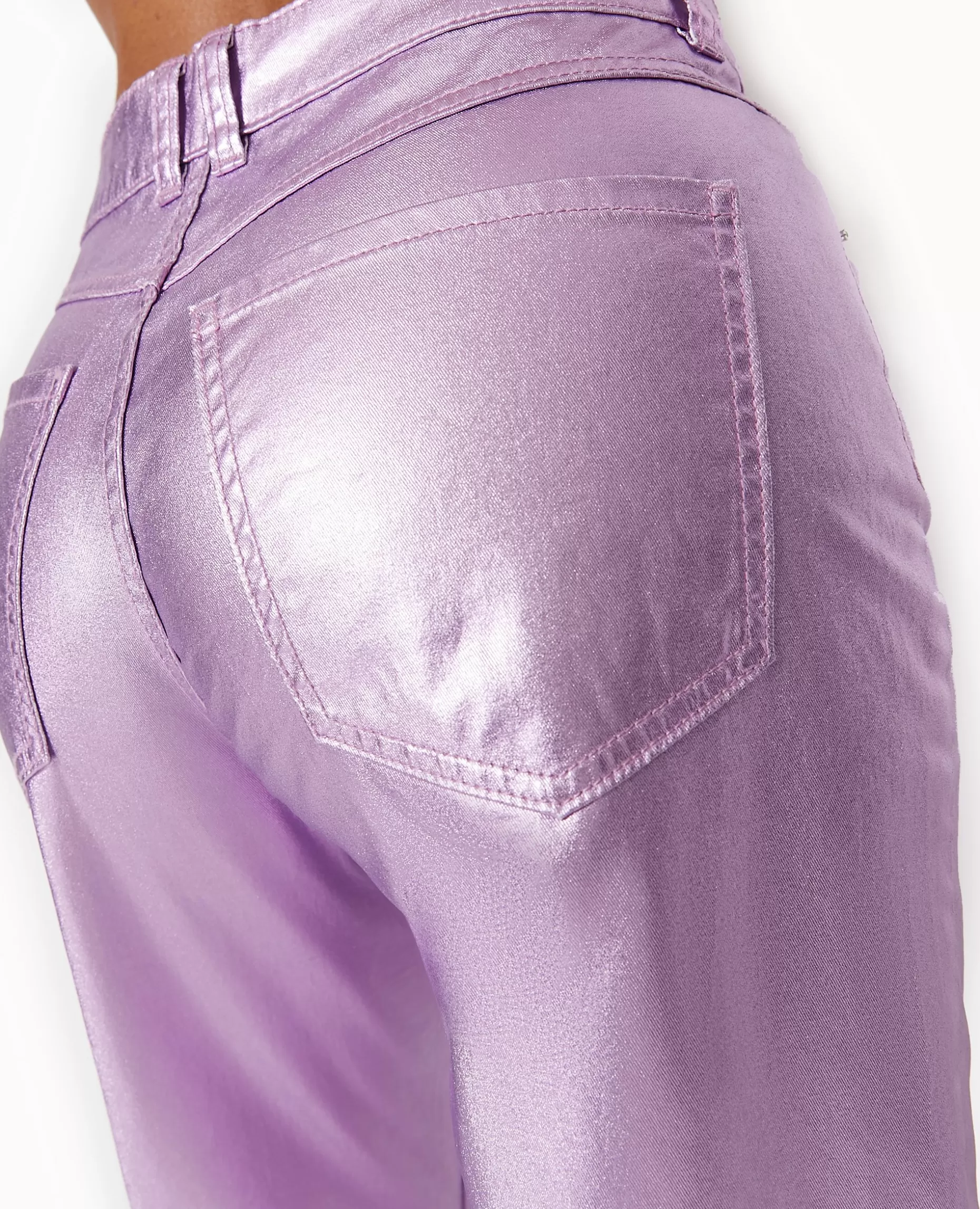 New Pimkie Jean Droit Rose Métallisé Taille Haute - rose fluo