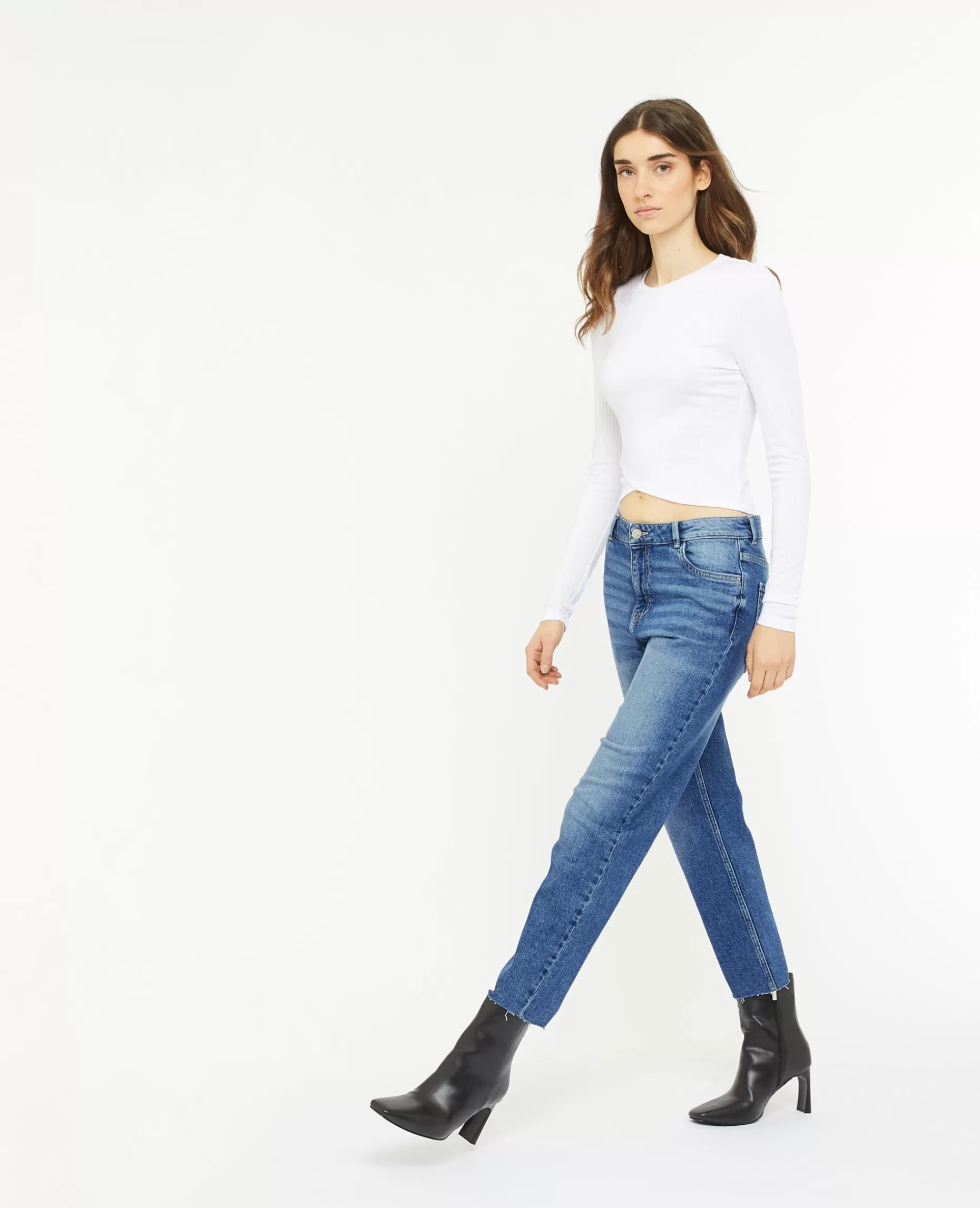 Best Sale Pimkie Jean Droit Taille Regular Avec Bas Effilochés - bleu