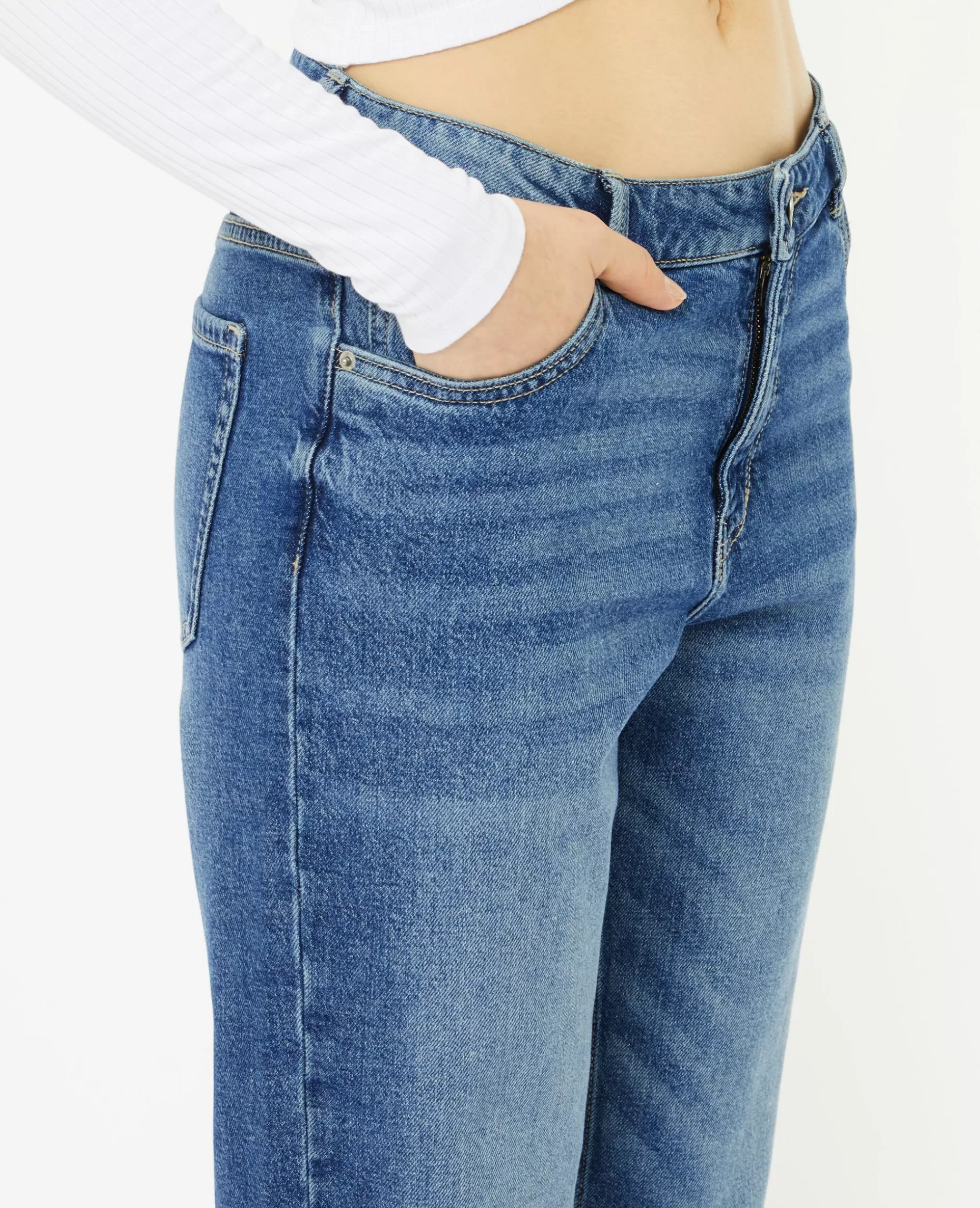 Best Sale Pimkie Jean Droit Taille Regular Avec Bas Effilochés - bleu