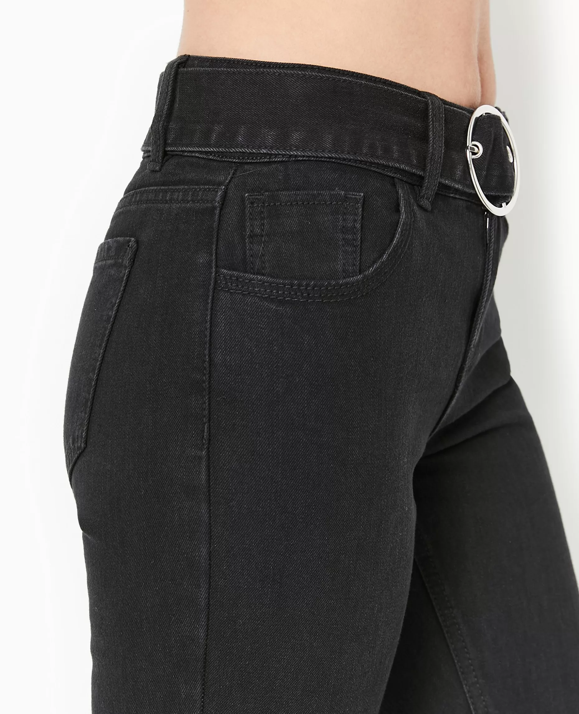 Clearance Pimkie Jean Flare Taille Basse Avec Ceinture - noir