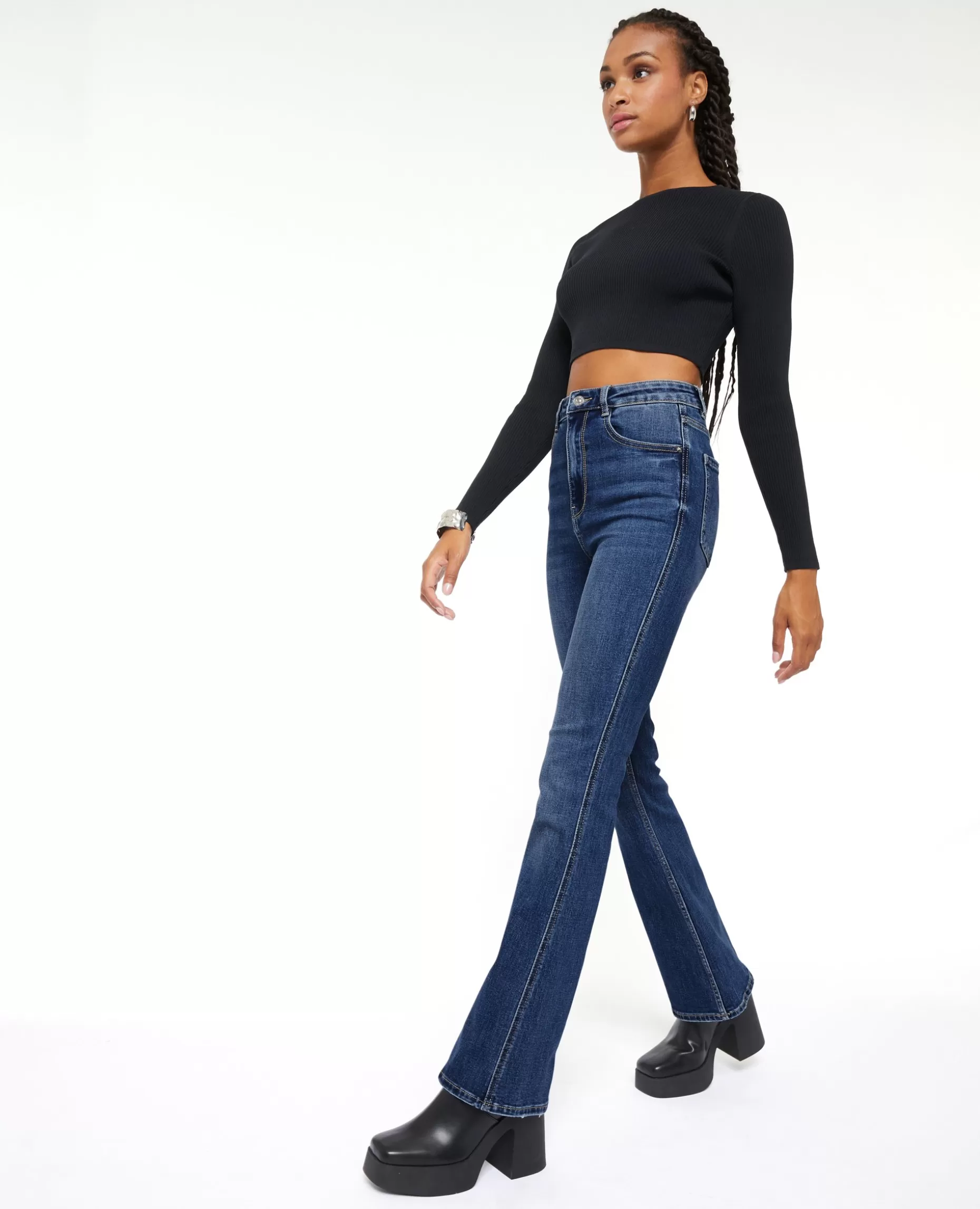 Store Pimkie Jean Flare Taille Haute - bleu foncé