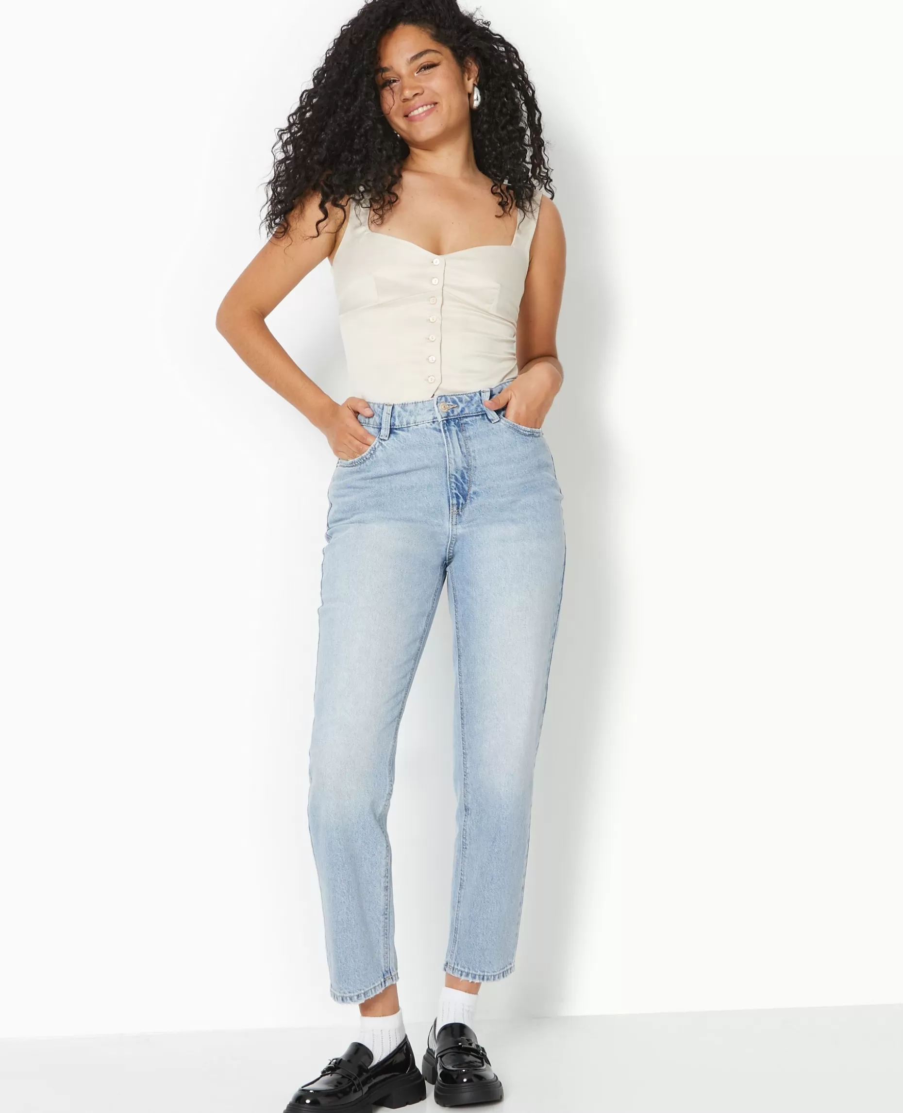 Flash Sale Pimkie Jean Mom Taille Haute - bleu