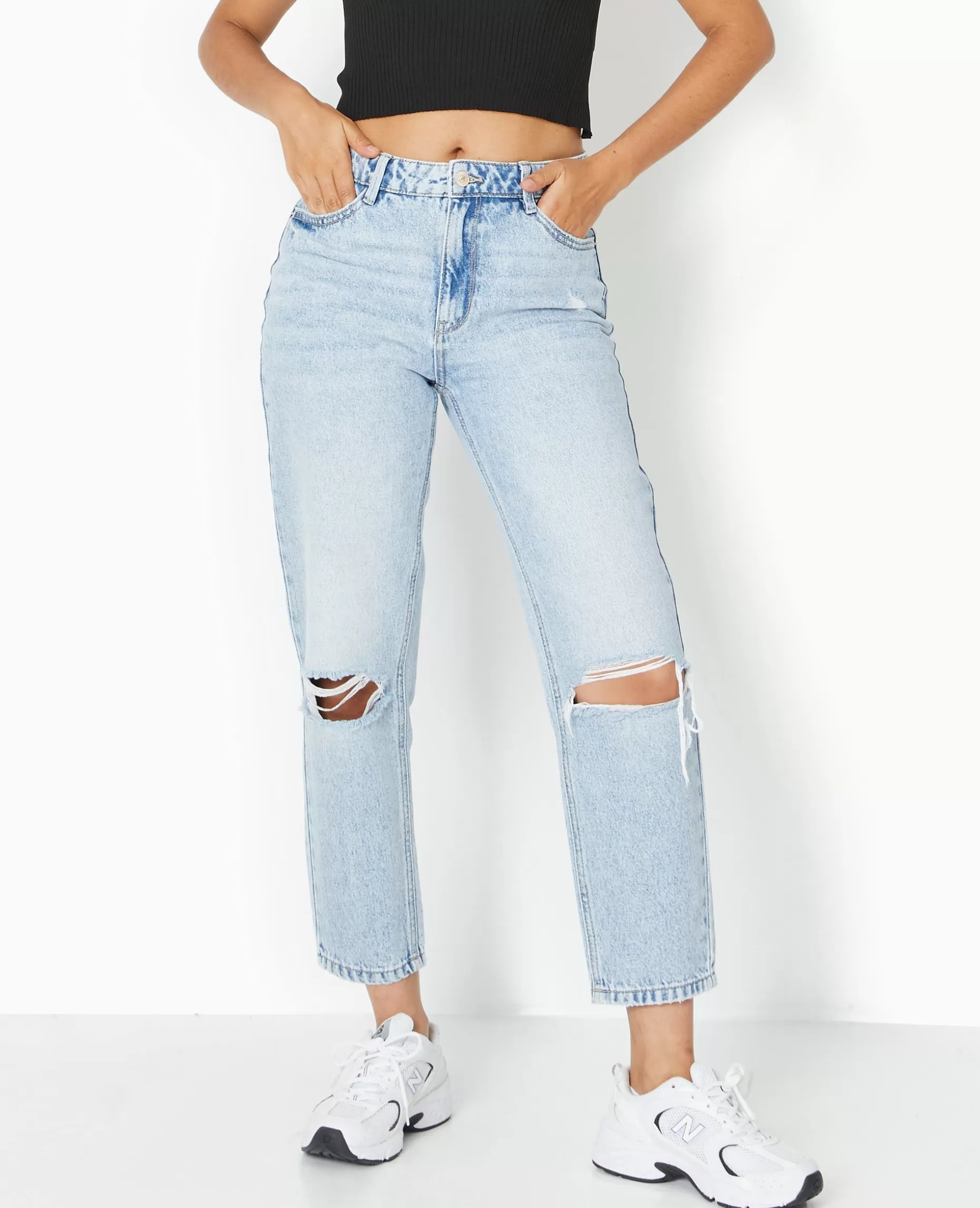 Best Sale Pimkie Jean Mom Taille Haute Destroy - bleu