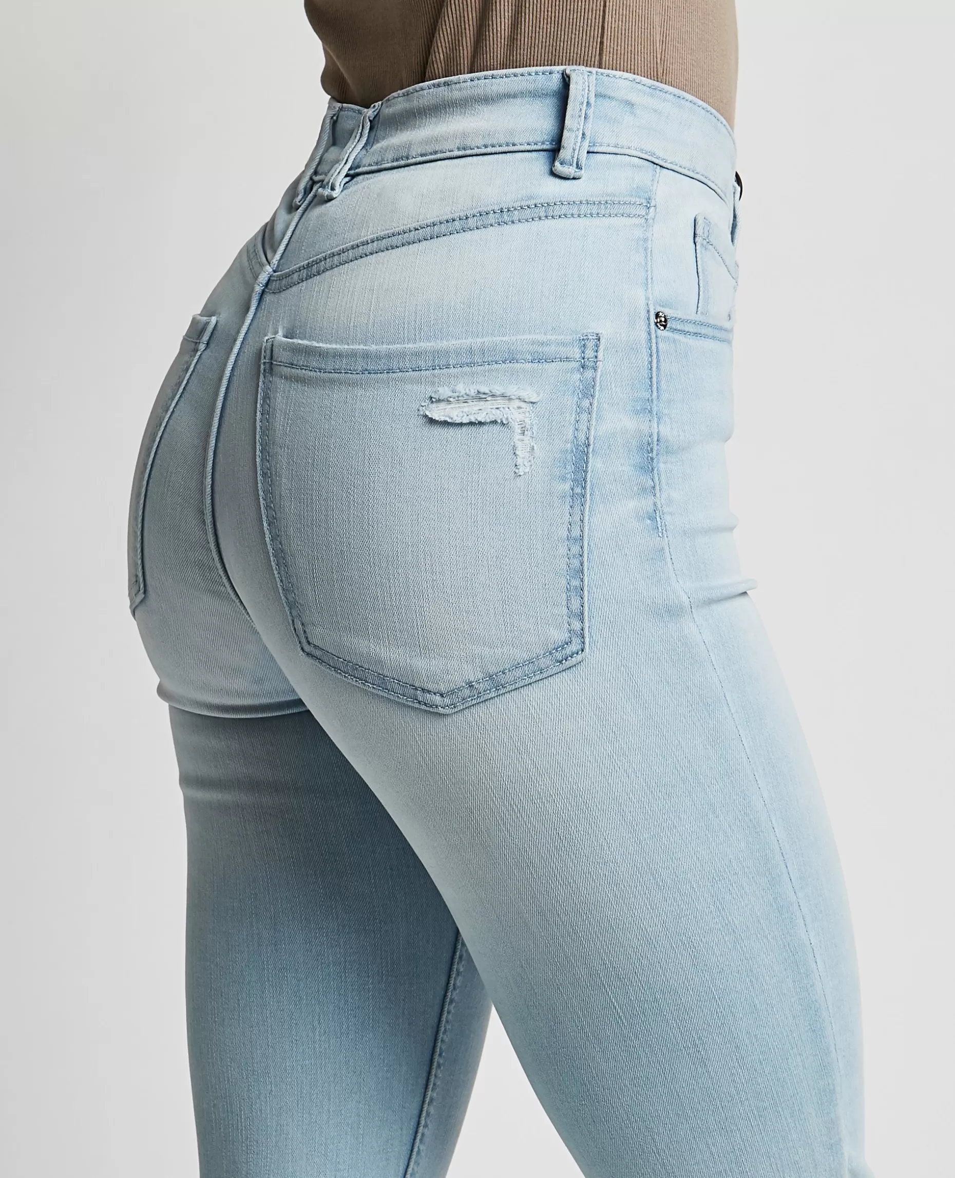 Hot Pimkie Jean Skinny Taille Haute Trashé - bleu clair