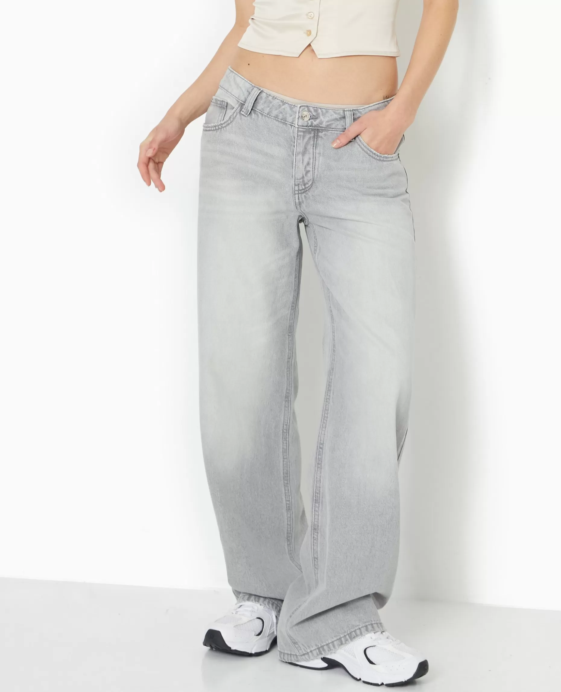 Clearance Pimkie Jean Wide Taille Basse - blanc