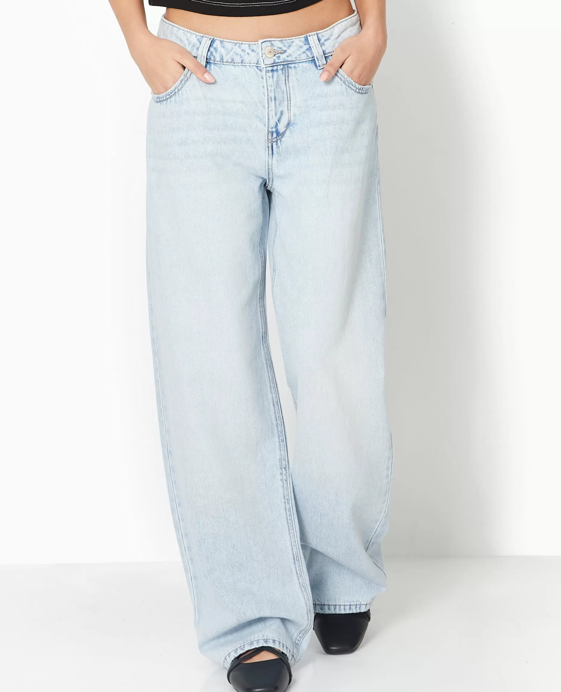 Outlet Pimkie Jean Wide Taille Basse - bleu clair