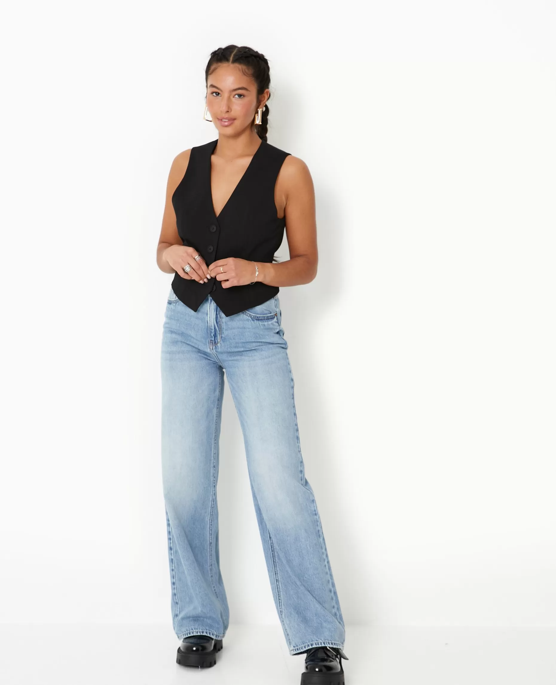 Clearance Pimkie Jean Wide Taille Haute - Bleu