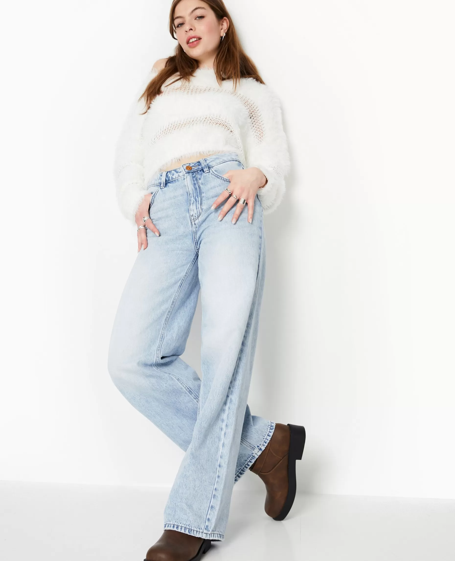 Best Sale Pimkie Jean Wide Taille Haute - bleu clair