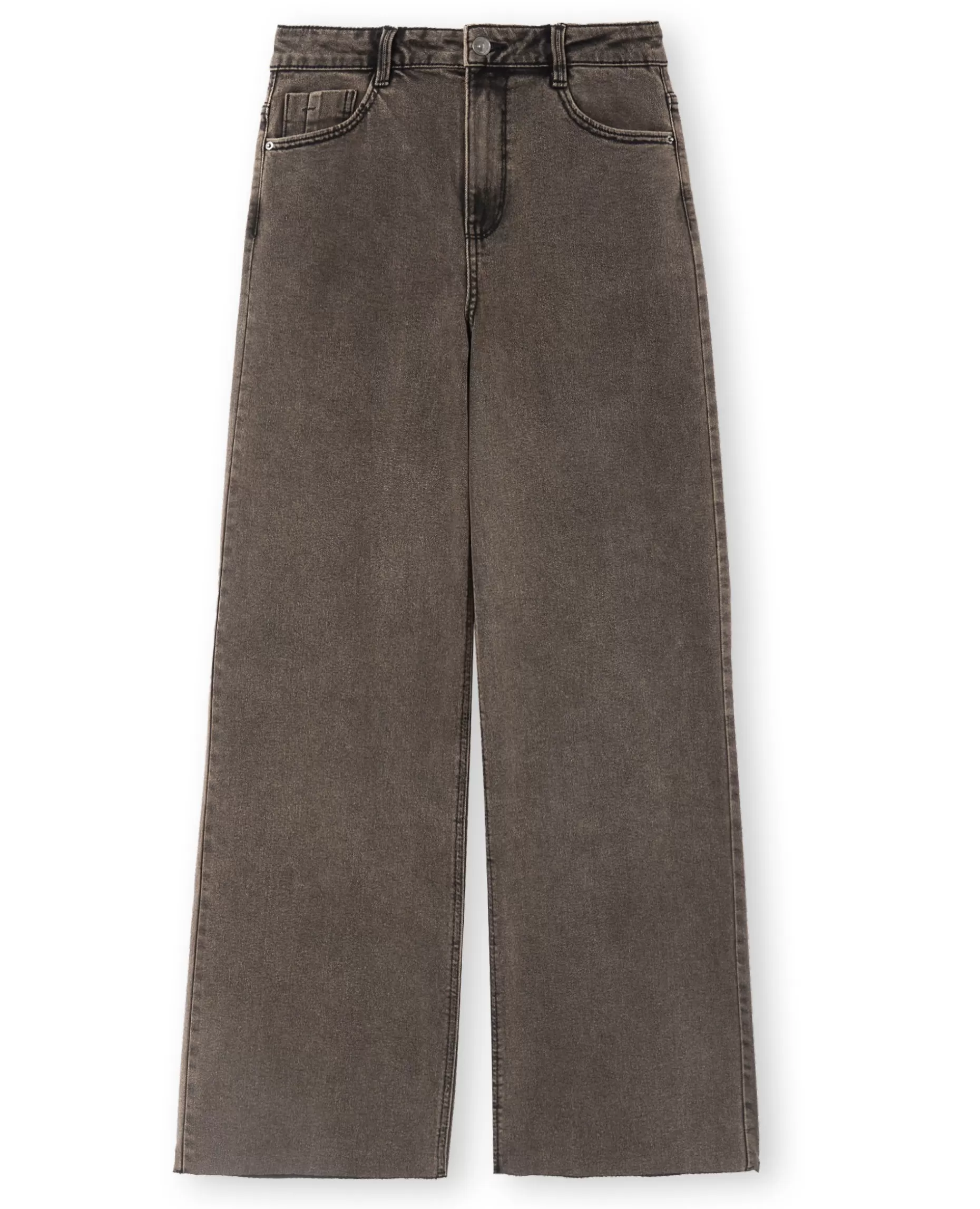Fashion Pimkie Jean Wide Taille Haute Avec Bas Coupés - marron