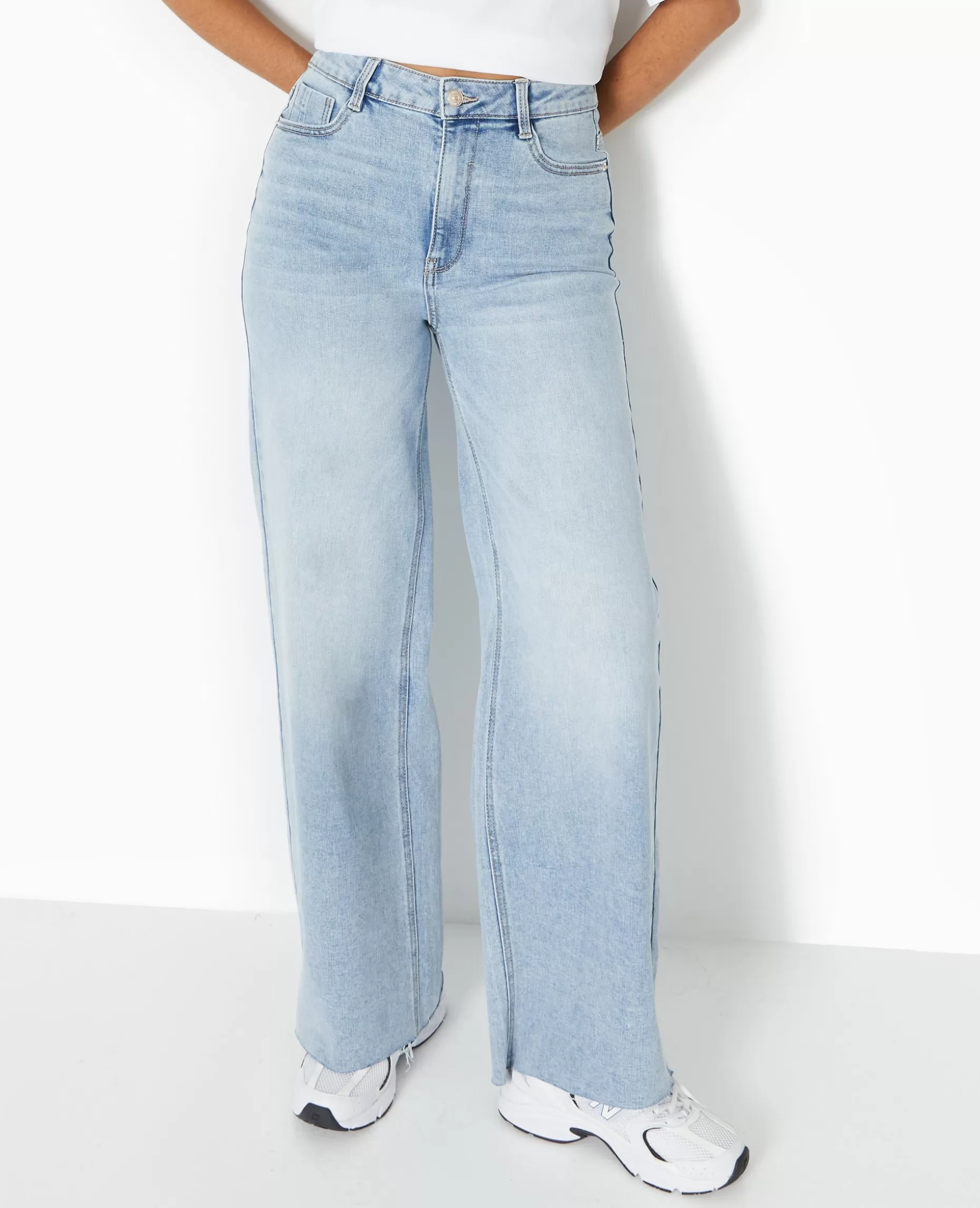 Discount Pimkie Jean Wide Taille Haute Bas Coupés - bleu