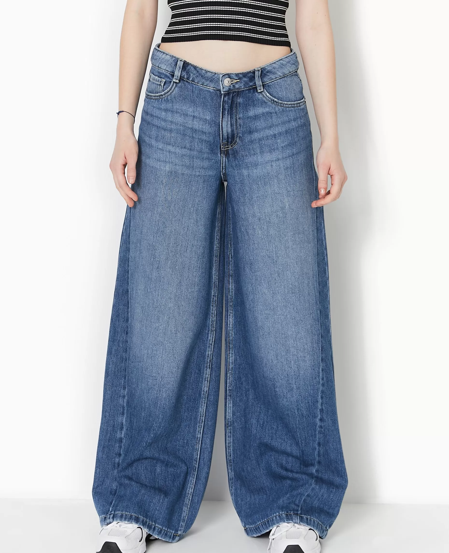 Hot Pimkie Jean Wide Ultra Large Taille Basse - bleu