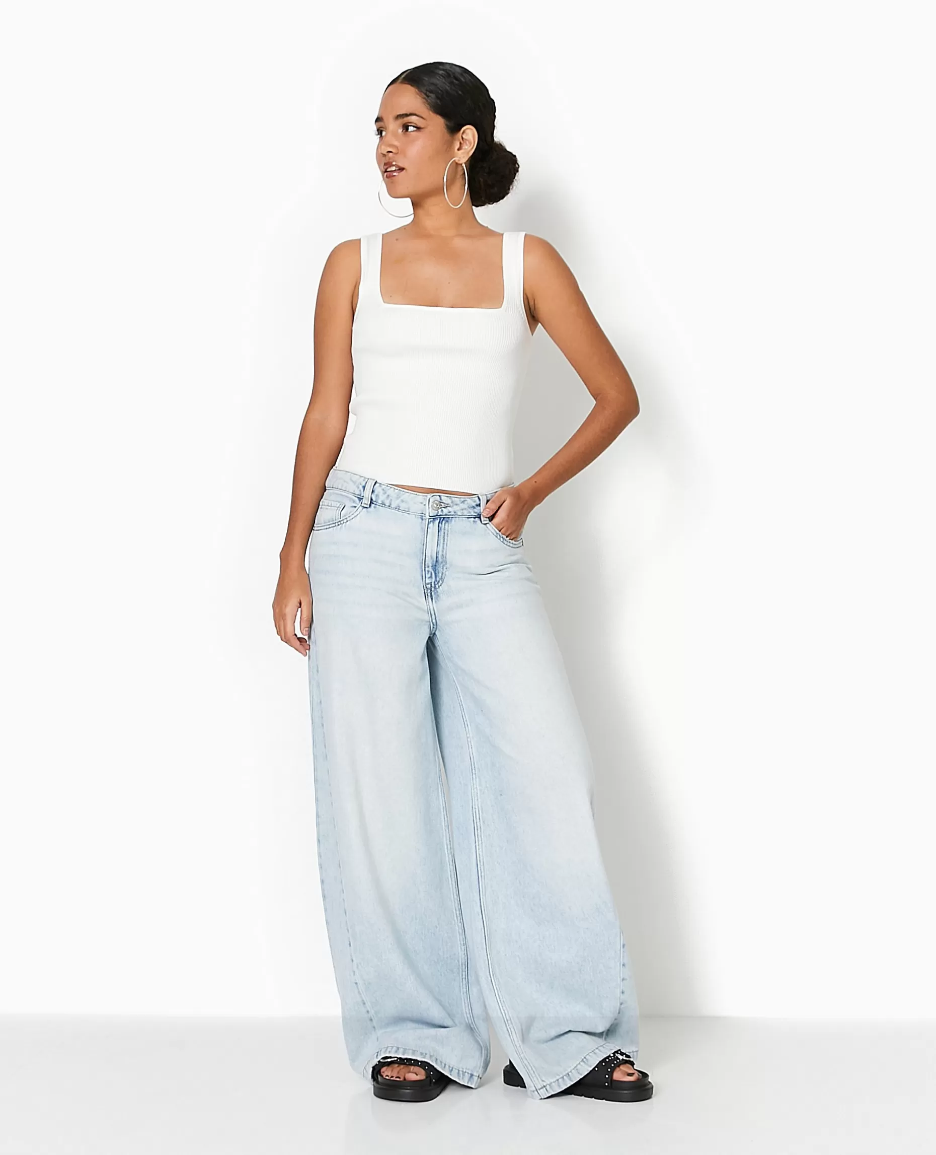 Discount Pimkie Jean Wide Ultra Large Taille Basse - bleu clair