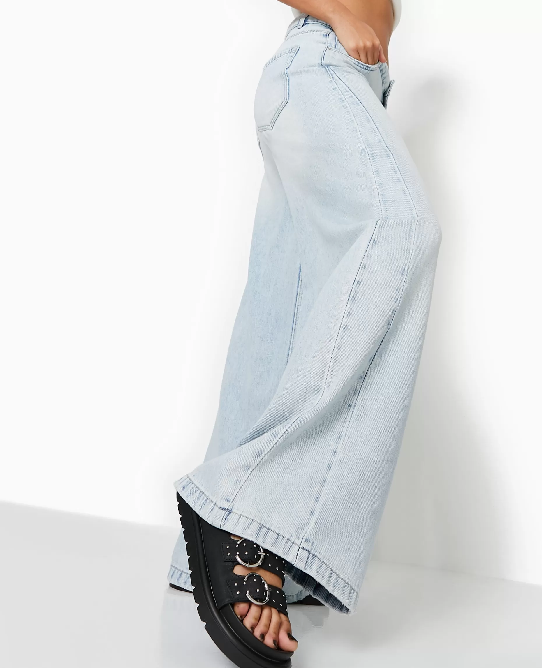 Discount Pimkie Jean Wide Ultra Large Taille Basse - bleu clair