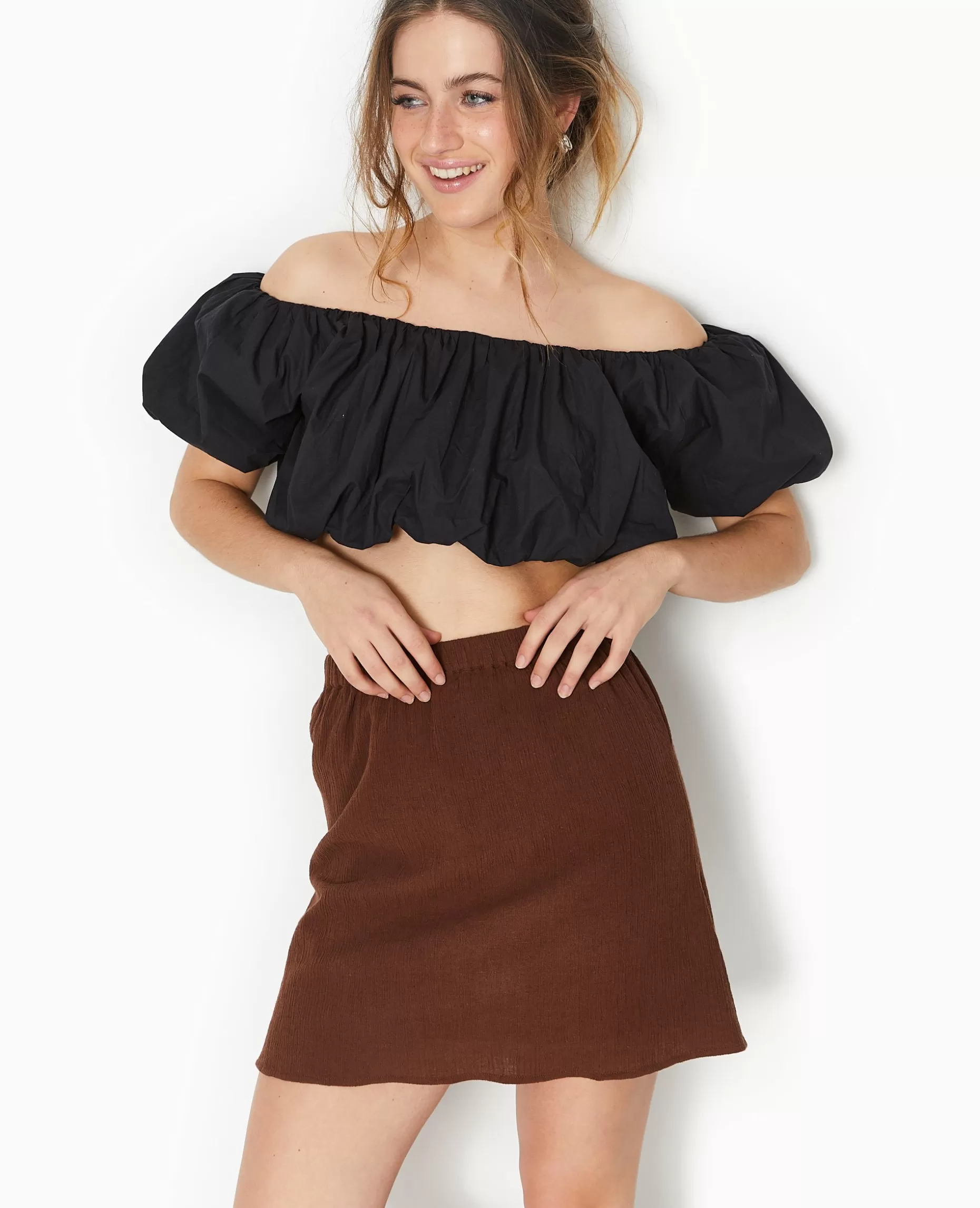 Flash Sale Pimkie Jupe Courte En Tissu Effet Froissé - marron