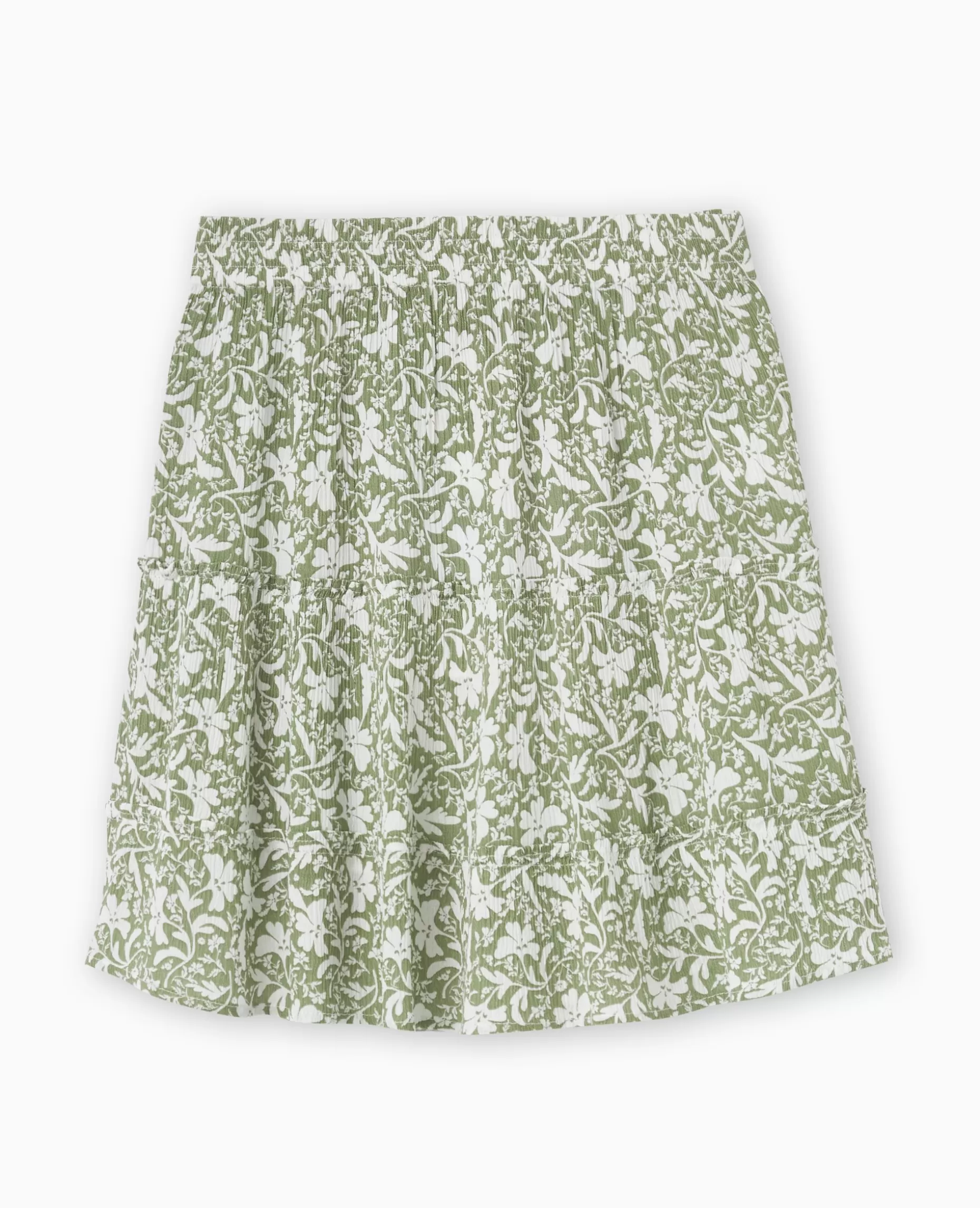 Online Pimkie Jupe Courte En Tissu Effet Froissé Motif Fleurs - vert kaki