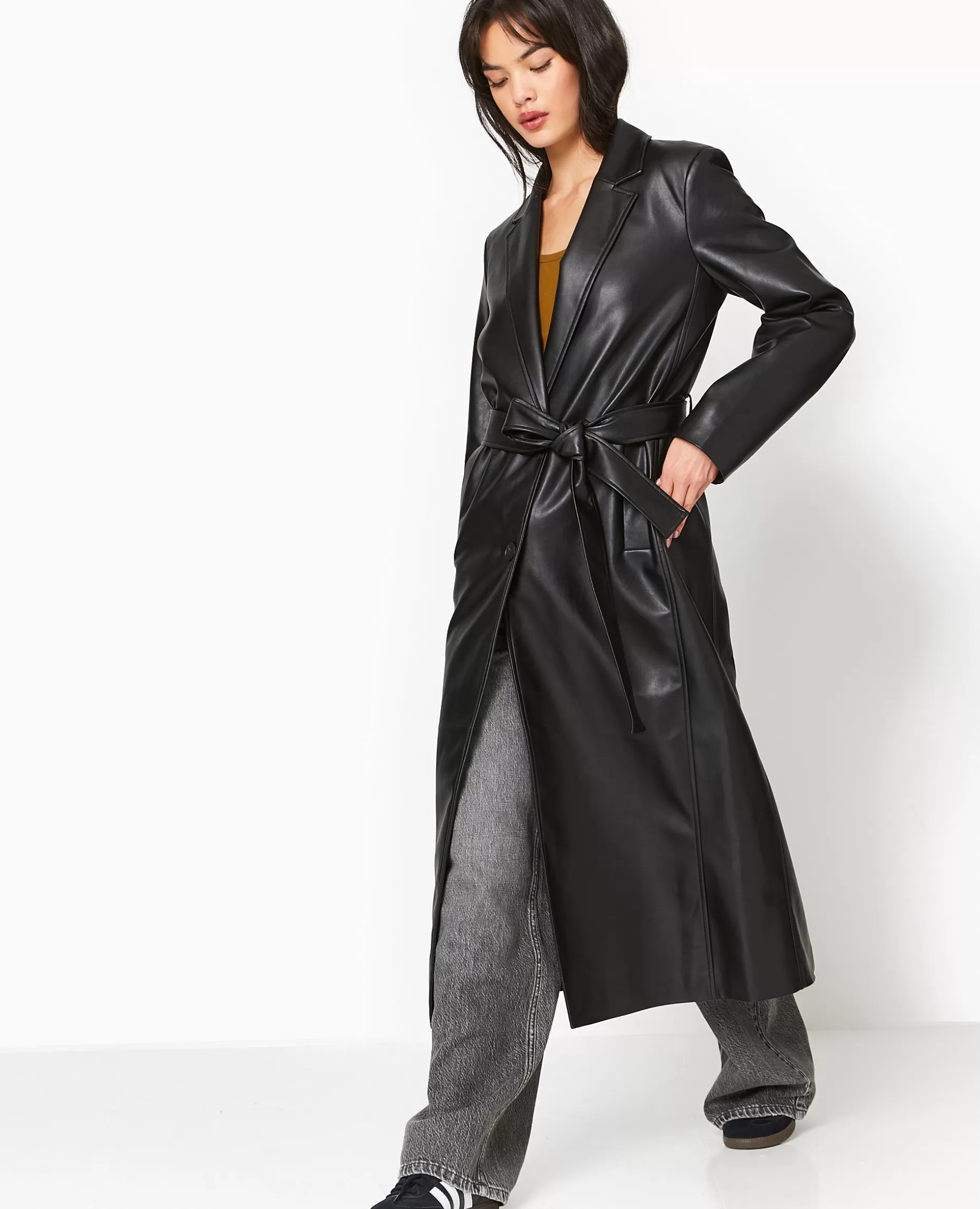 Discount Pimkie Manteau Long En Simili Cuir - noir