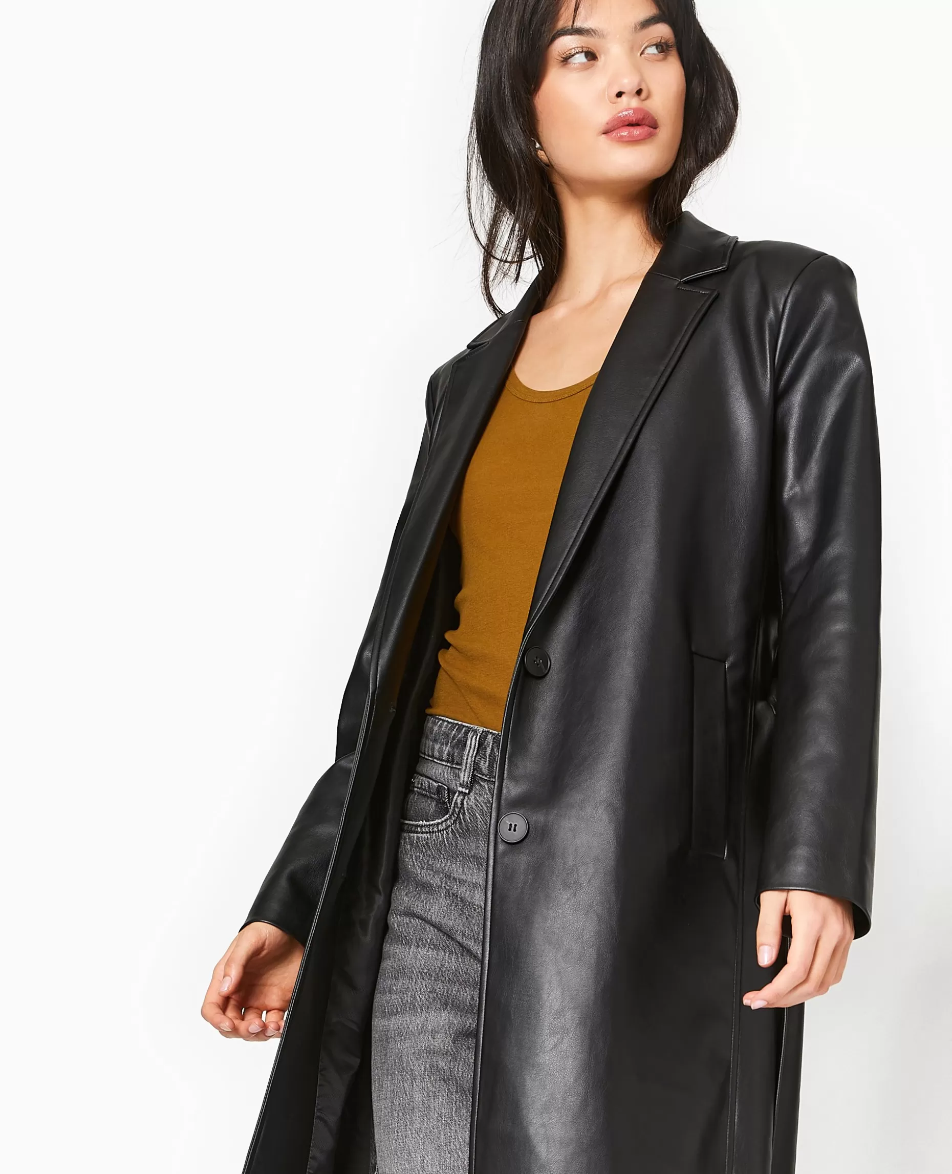 Discount Pimkie Manteau Long En Simili Cuir - noir