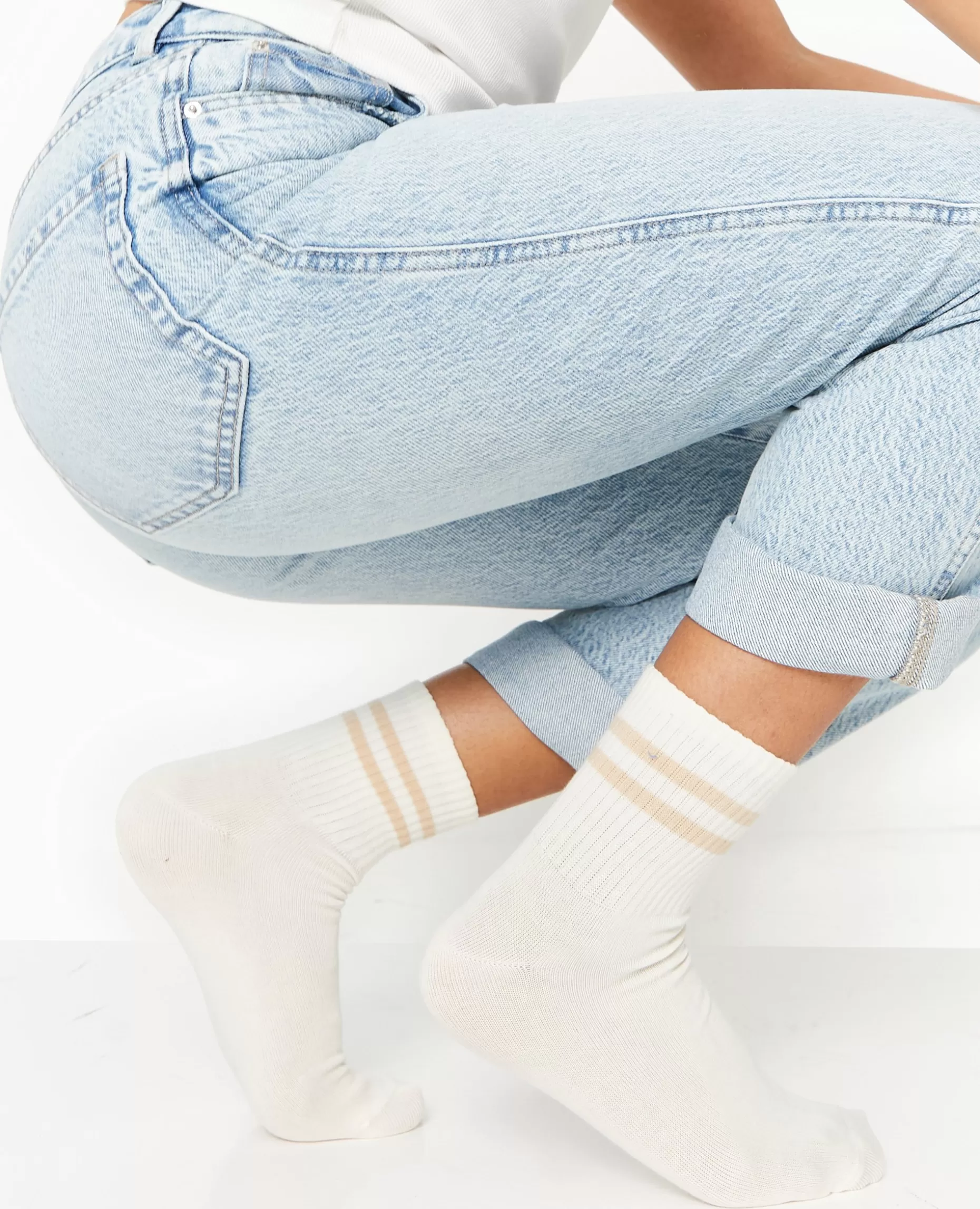 Store Pimkie Paire De Chaussettes Avec Bandes - blanc